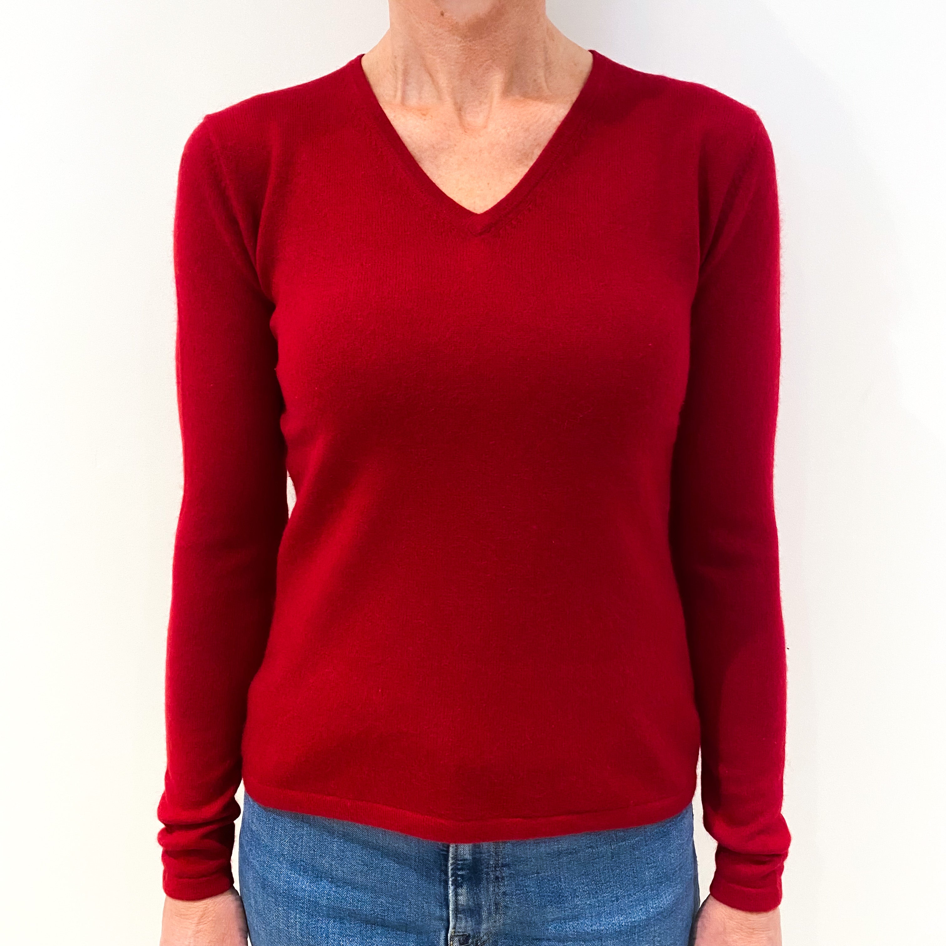 Crimson Red Cashmere V Neck Jumper Small Nearly New Cashmere Co