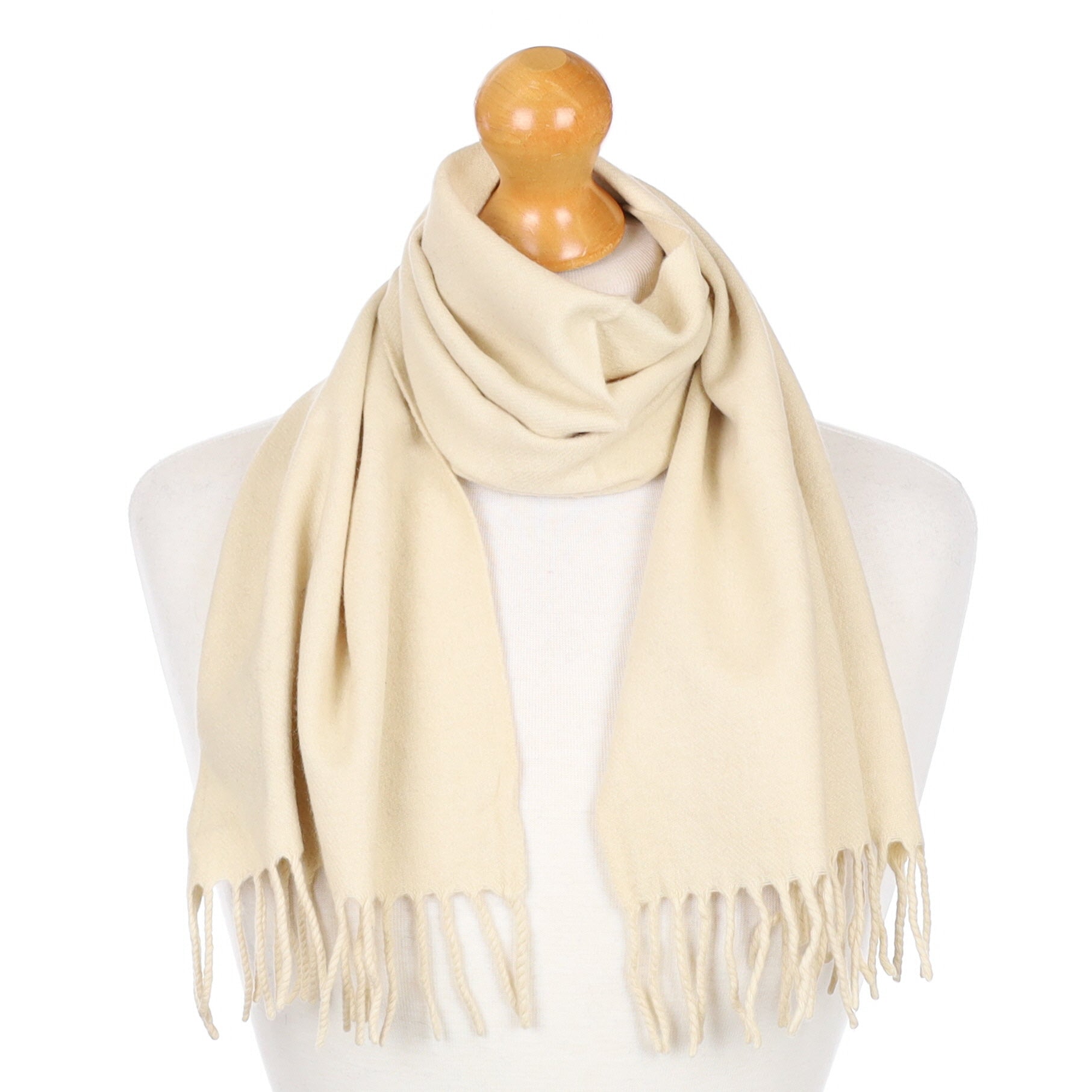 Vanilla Cream Fringed Cashmere Woven Scarf