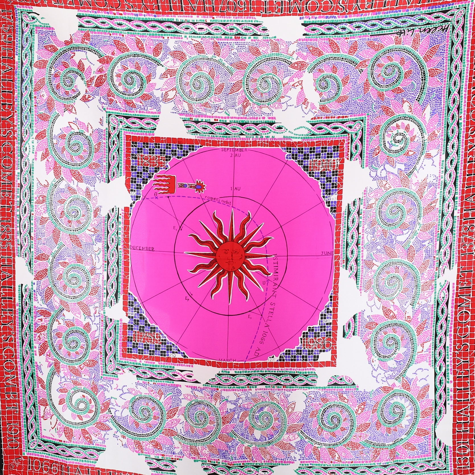 Immaculate Large English Eccentrics  Pink and Red Silk Scarf