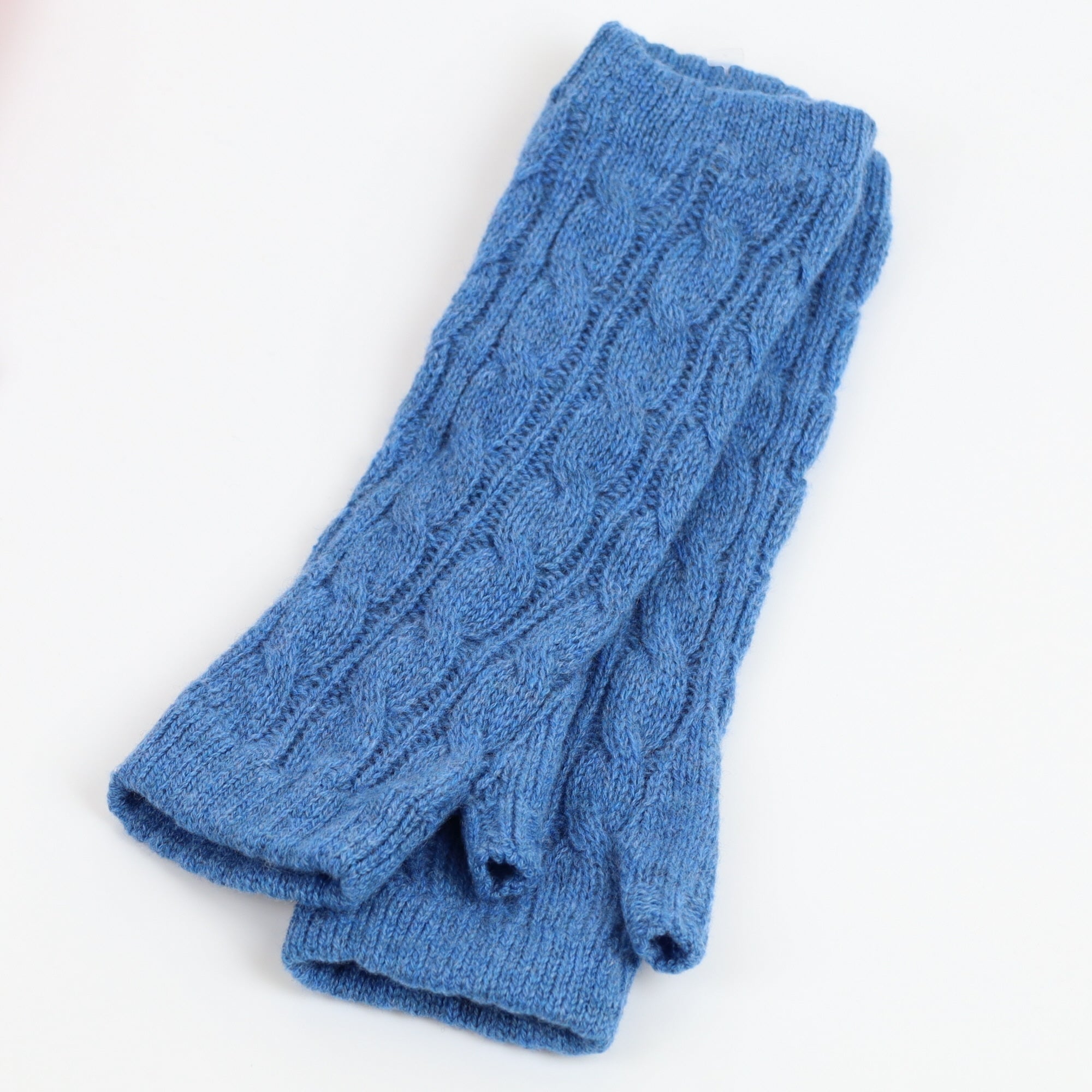 Brand New Scottish Denim Blue Cable Fingerless Gloves