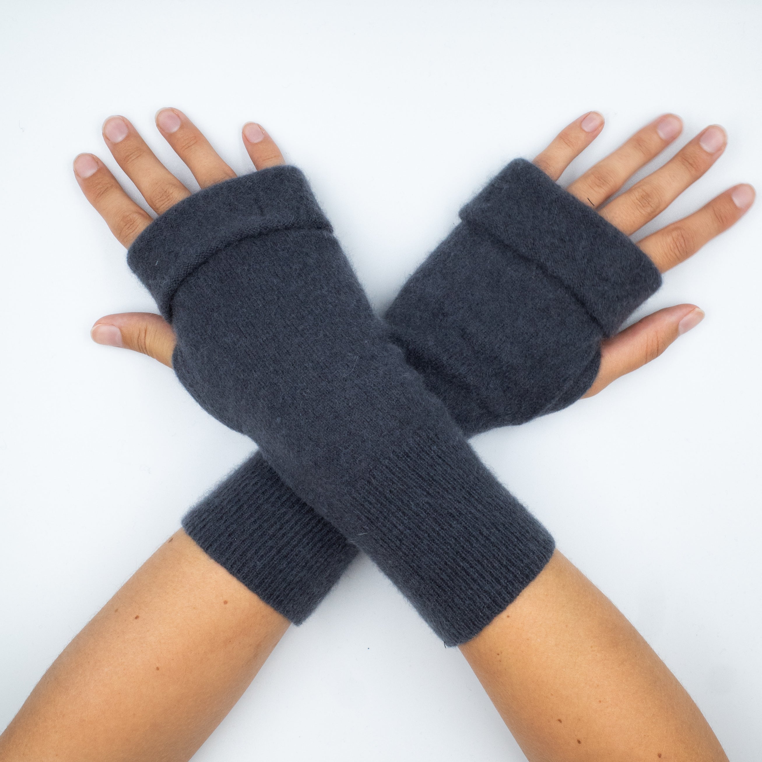 Dark Slate Grey Cashmere Fingerless Gloves