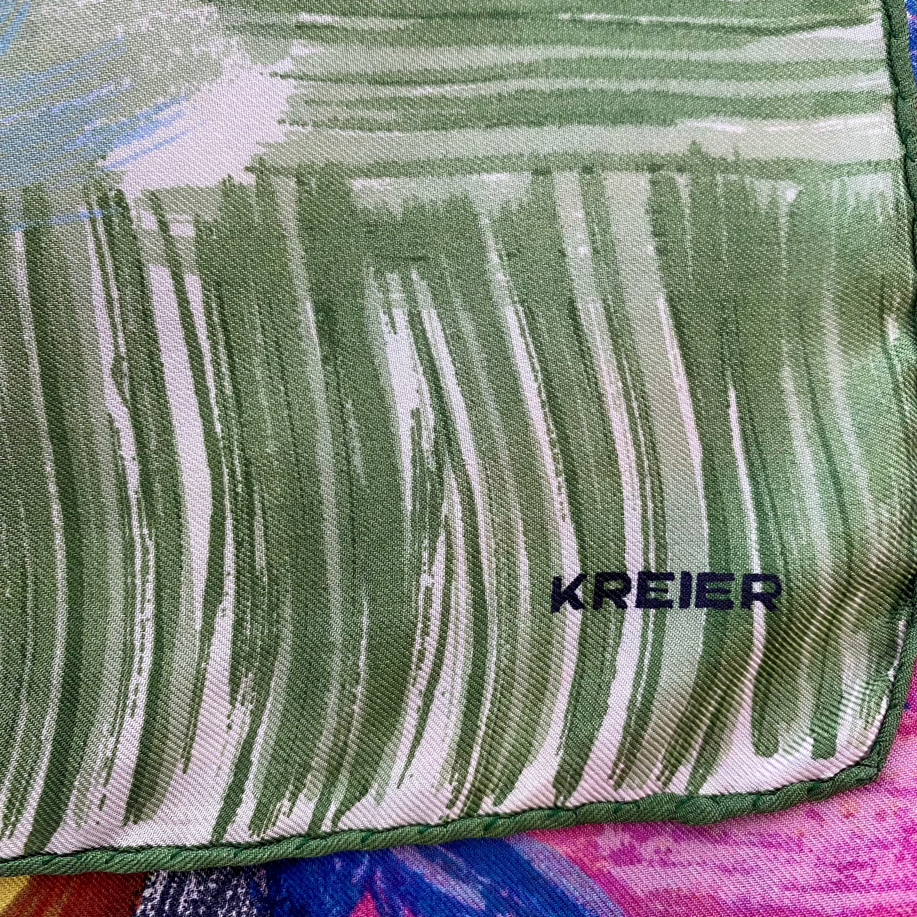 Kreier Green Painted Style Vintage Silk Scarf