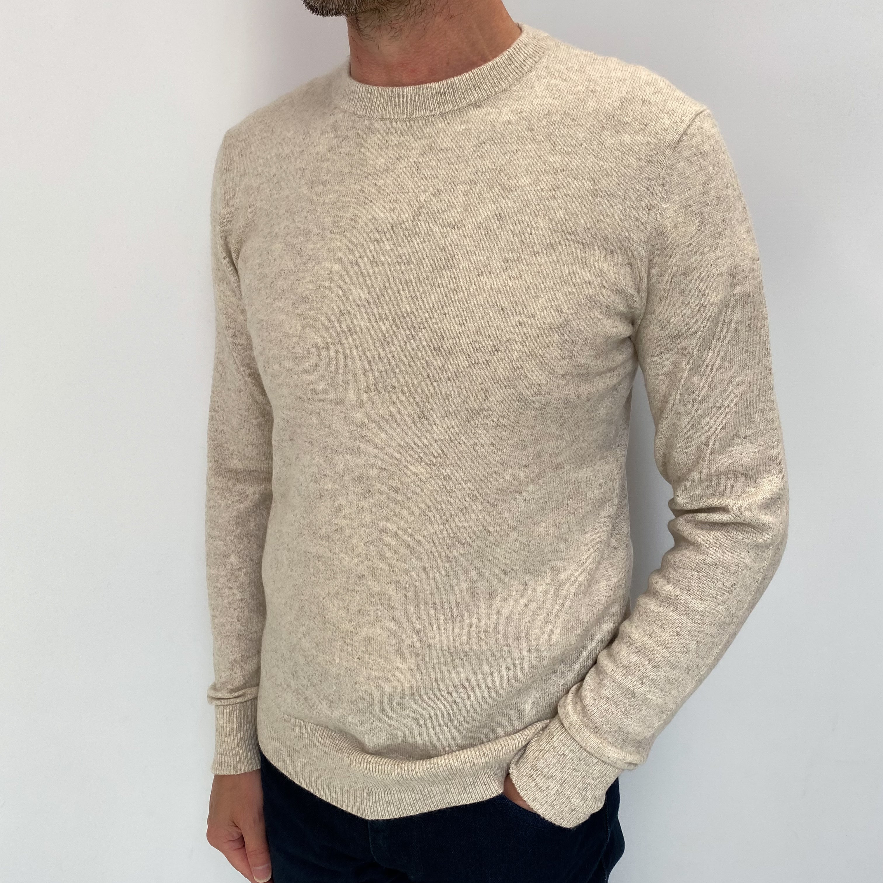 Men's Everlane Oatmeal Beige Cashmere Crew Neck Jumper Extra Small