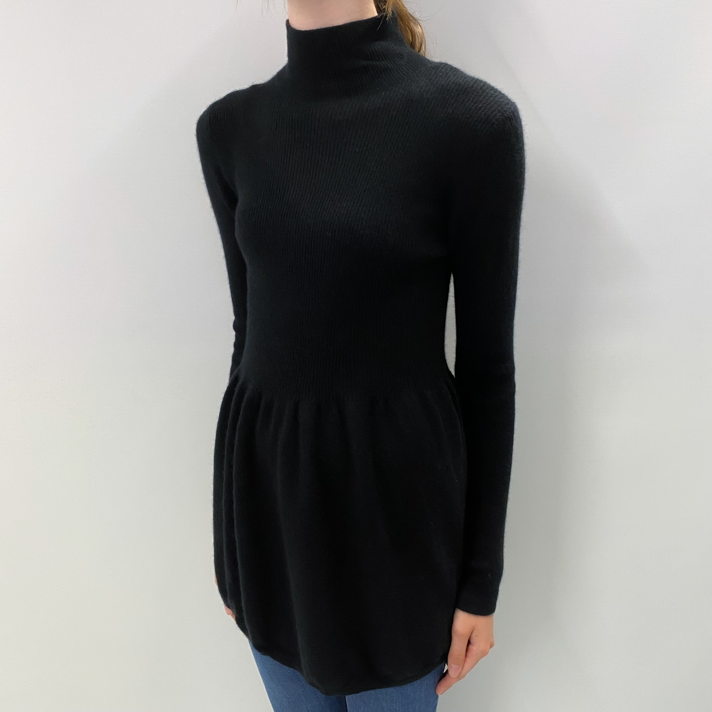 Neiman Marcus Black Cashmere Turtle Neck Tunic Jumper Extra Small