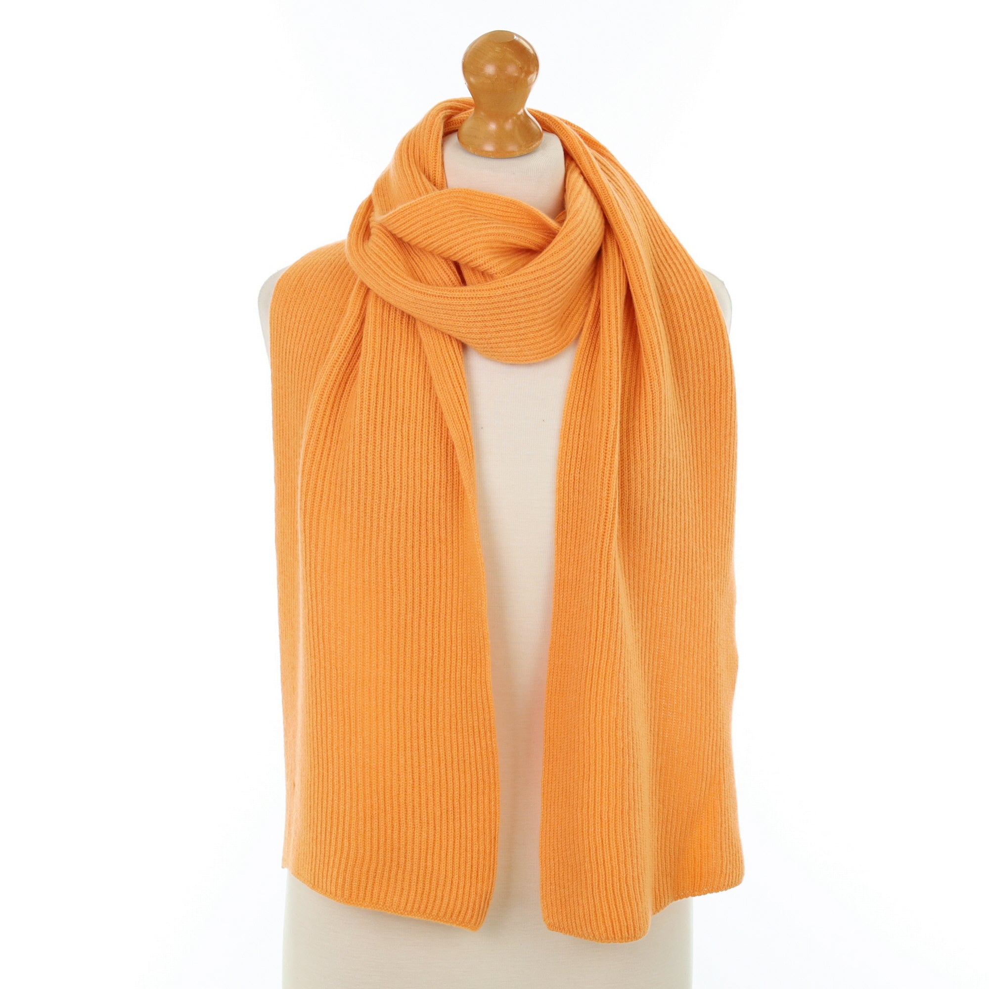 Brand New Scottish Cantaloupe Orange Rib Cashmere Scarf