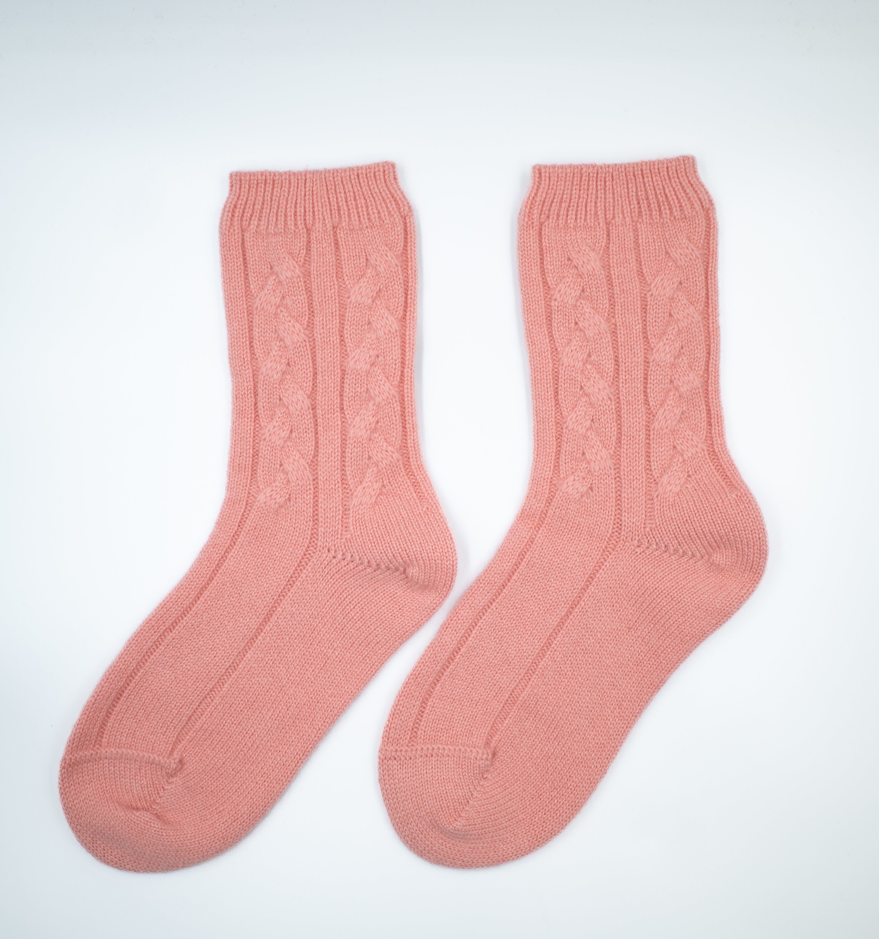 New Scottish Flamingo Pink Cable Cashmere Bed Socks