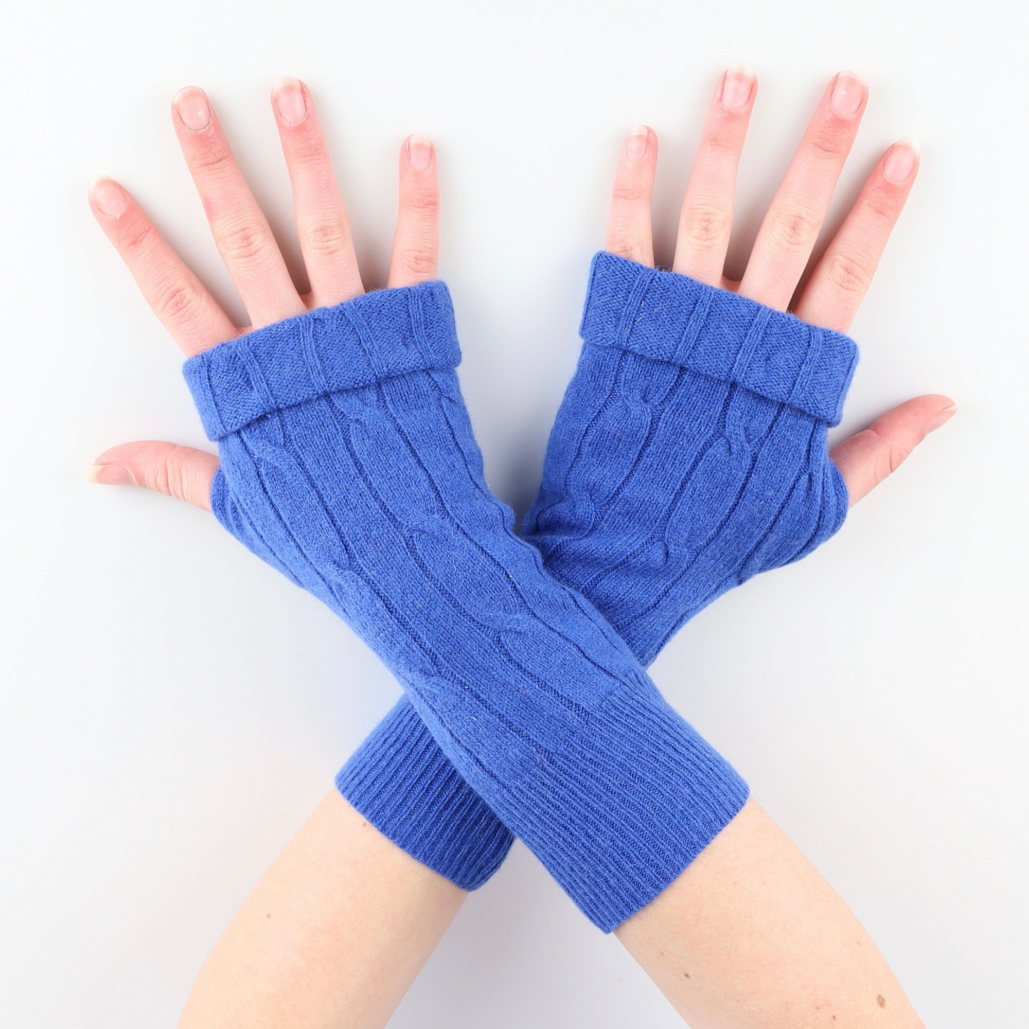 Cobalt Blue Cable Fingerless Gloves