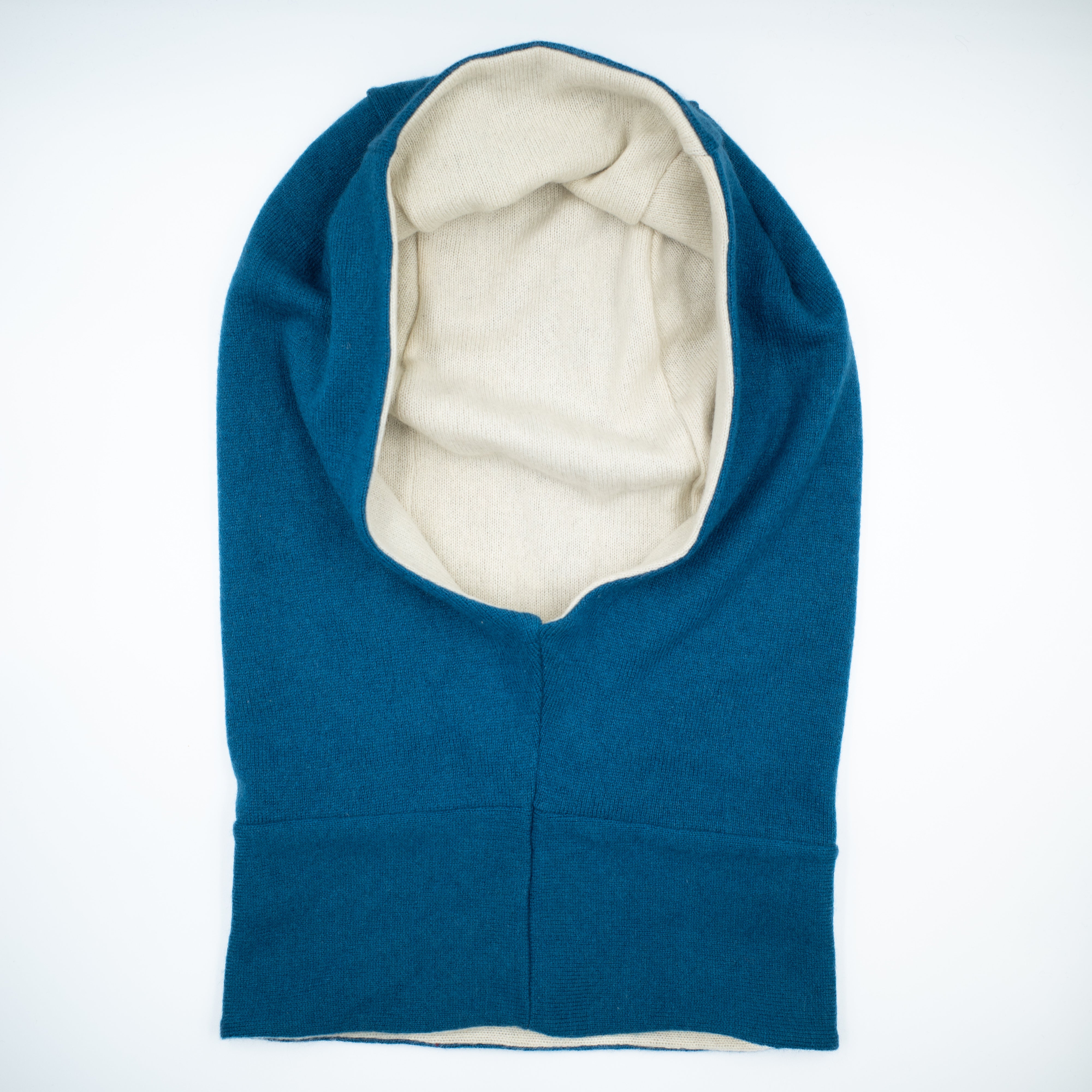 Teal Blue and Cream Luxury Reversible Cashmere Hood Unisex