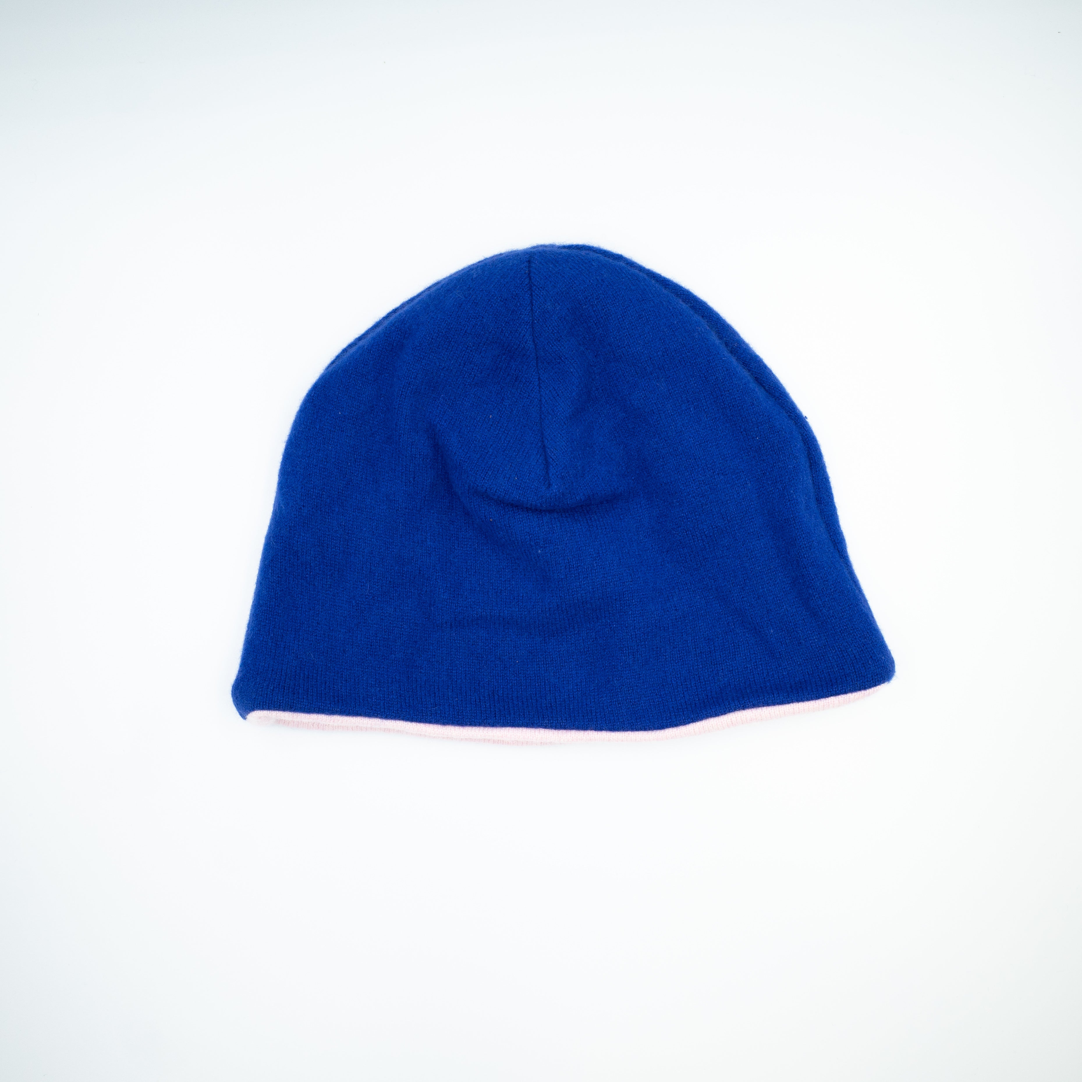 Admiral Blue and Shell Pink Cashmere Beanie Hat