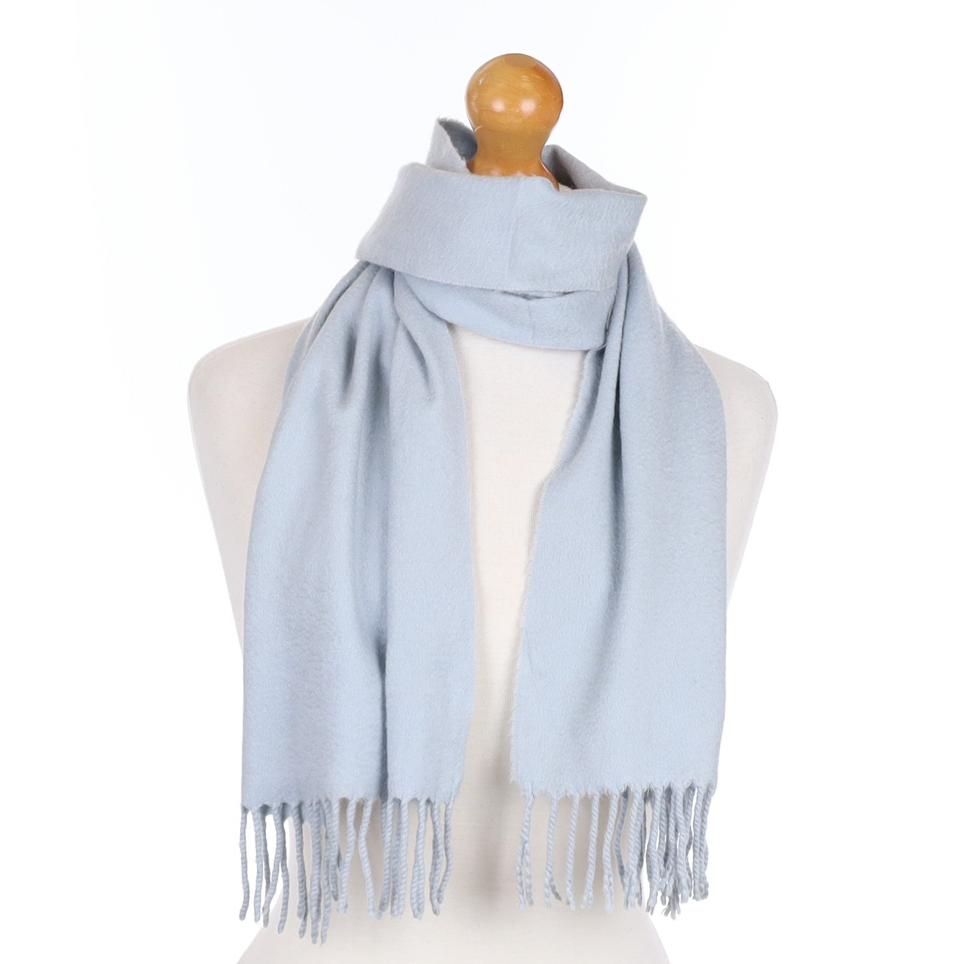 Loro Piana Baby Blue Cashmere Fringed Woven Scarf