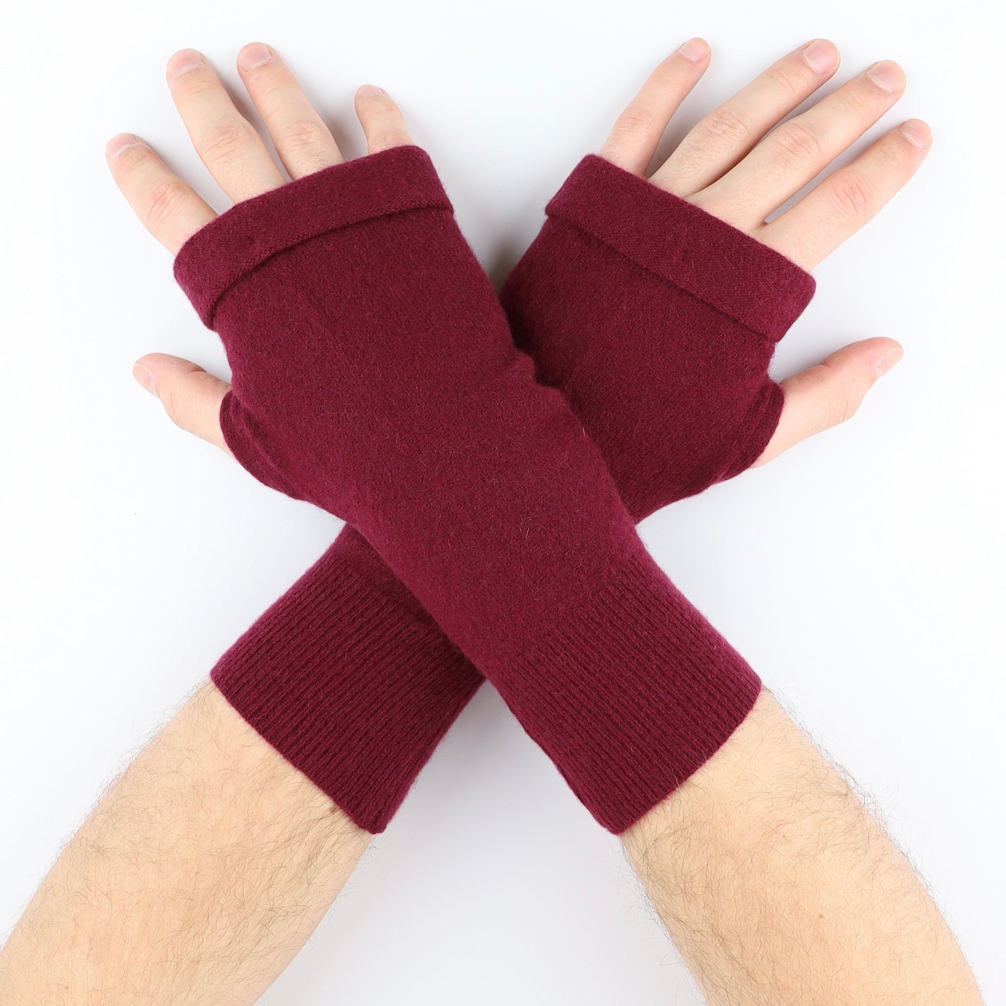 Men’s Burgundy Fingerless Gloves