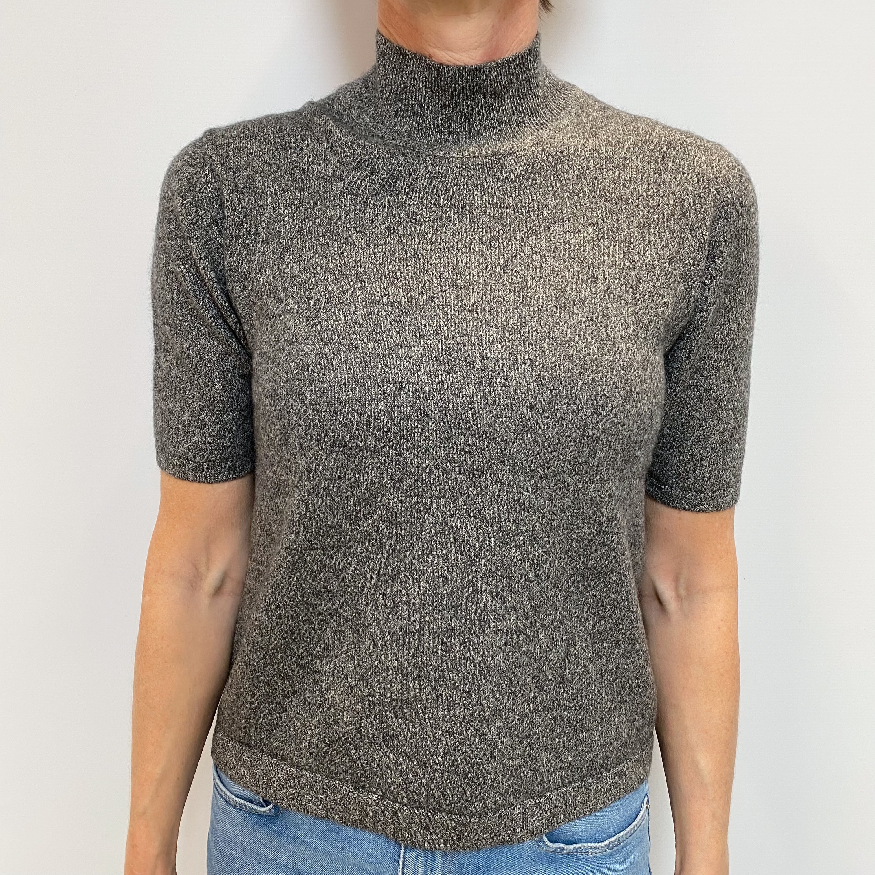 Ash Grey Marl Cashmere Turtle Neck Shortt Sleeved Jumper Small