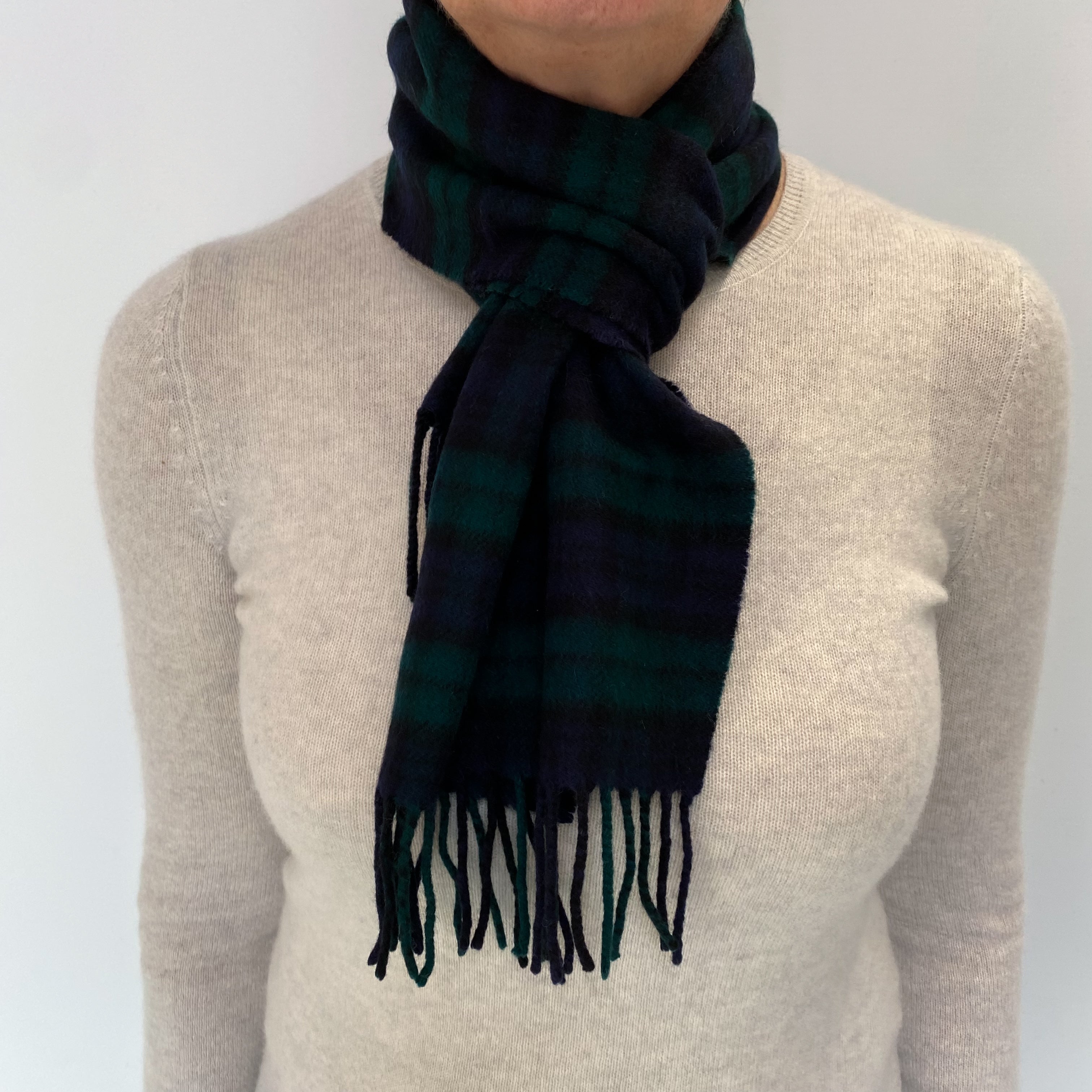 Black Watch Tartan Cashmere Tasseled Woven Scarf