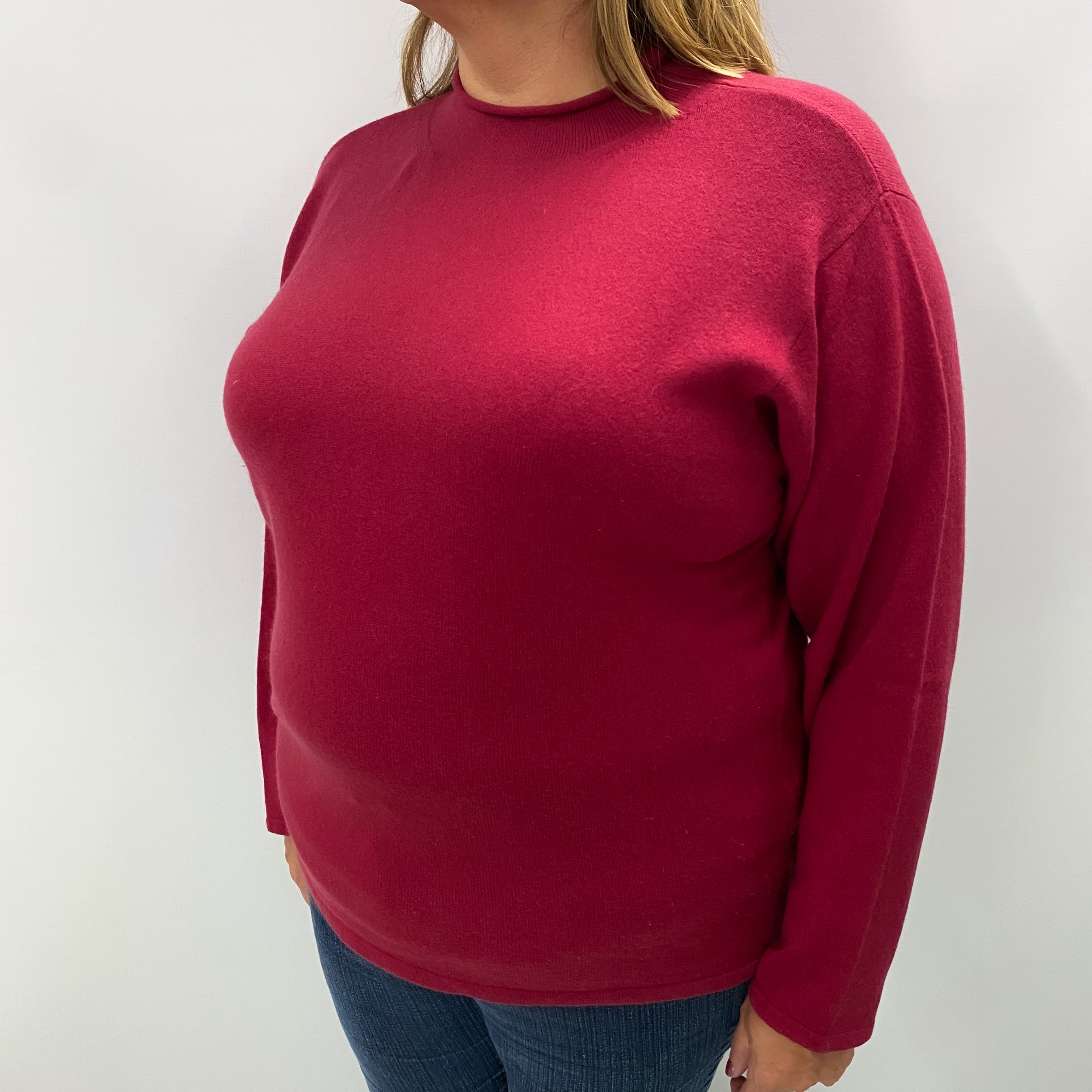 Raspberry Red Cashmere Turtle Neck Jumper Extra Large