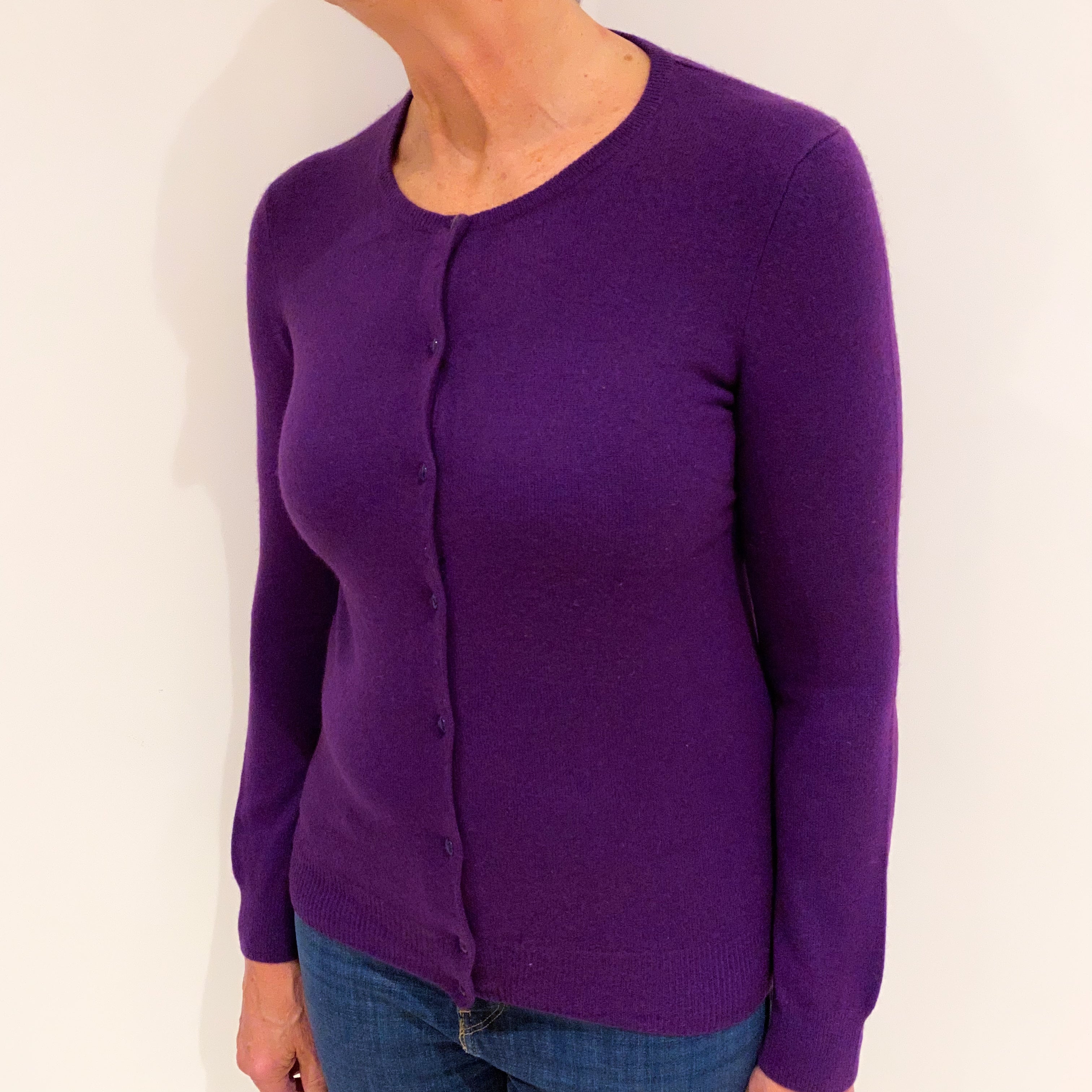 Viola Purple Cashmere Crew Neck Cardigan Medium