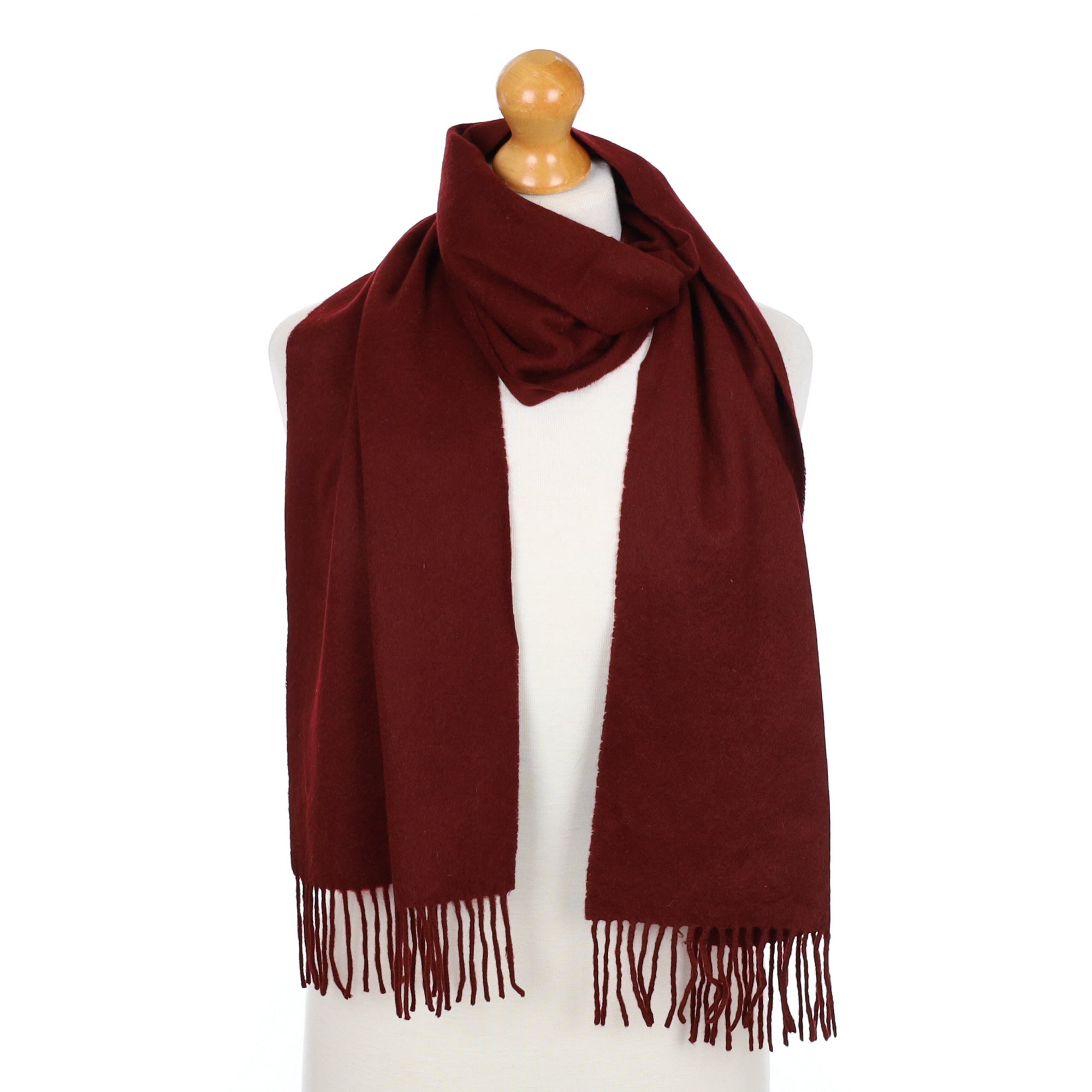 Burgundy Red Fringed Cashmere Woven Scarf