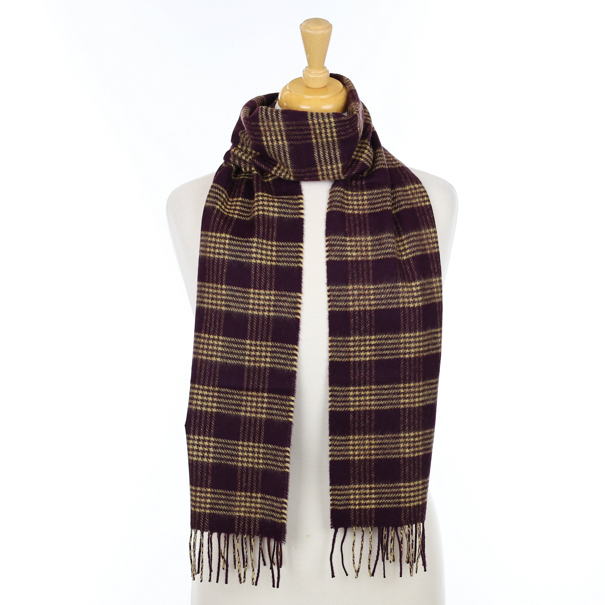 Brand New Scottish Aubergine and Caramel checked Cashmere Scarf