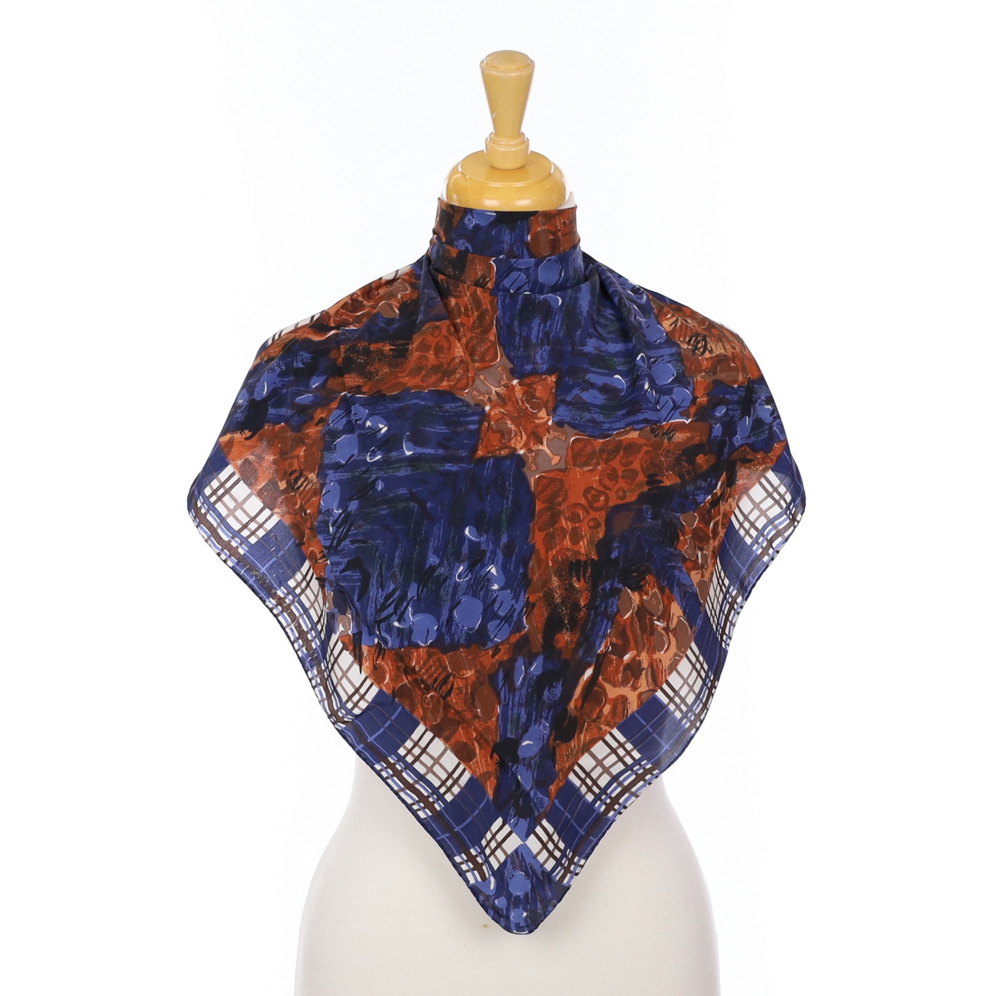 Abstract Blue and Brown Vintage Silk Scarf