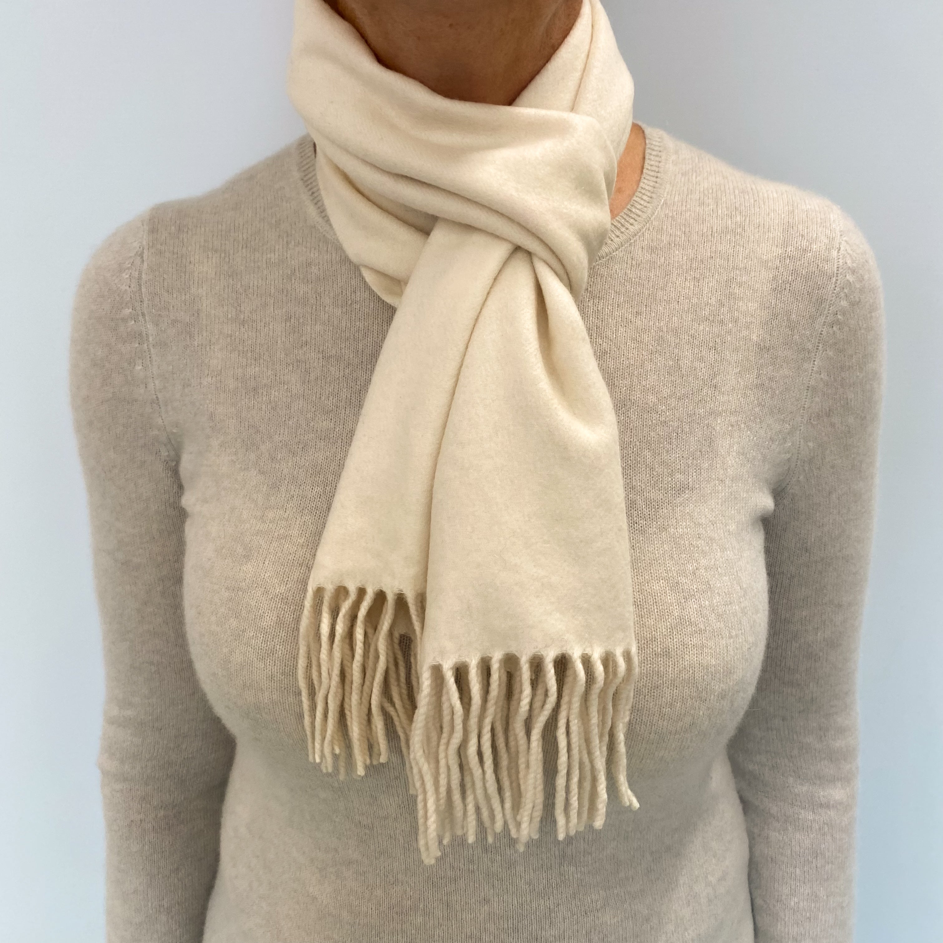 Vanilla Cream Cashmere Woven Fringed Scarf