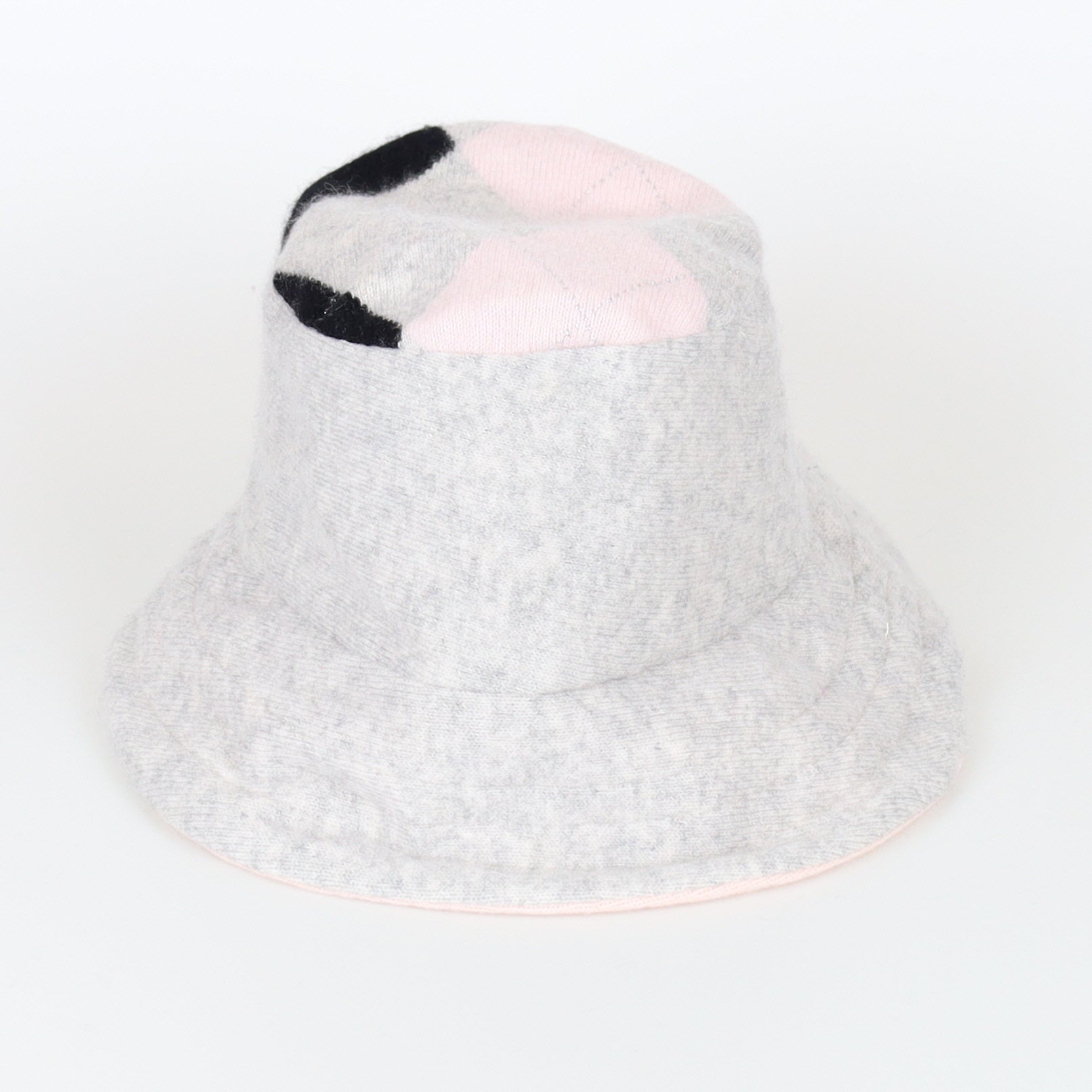 Mist Grey with Argyle Top Reversible Cashmere Bucket Hat Medium