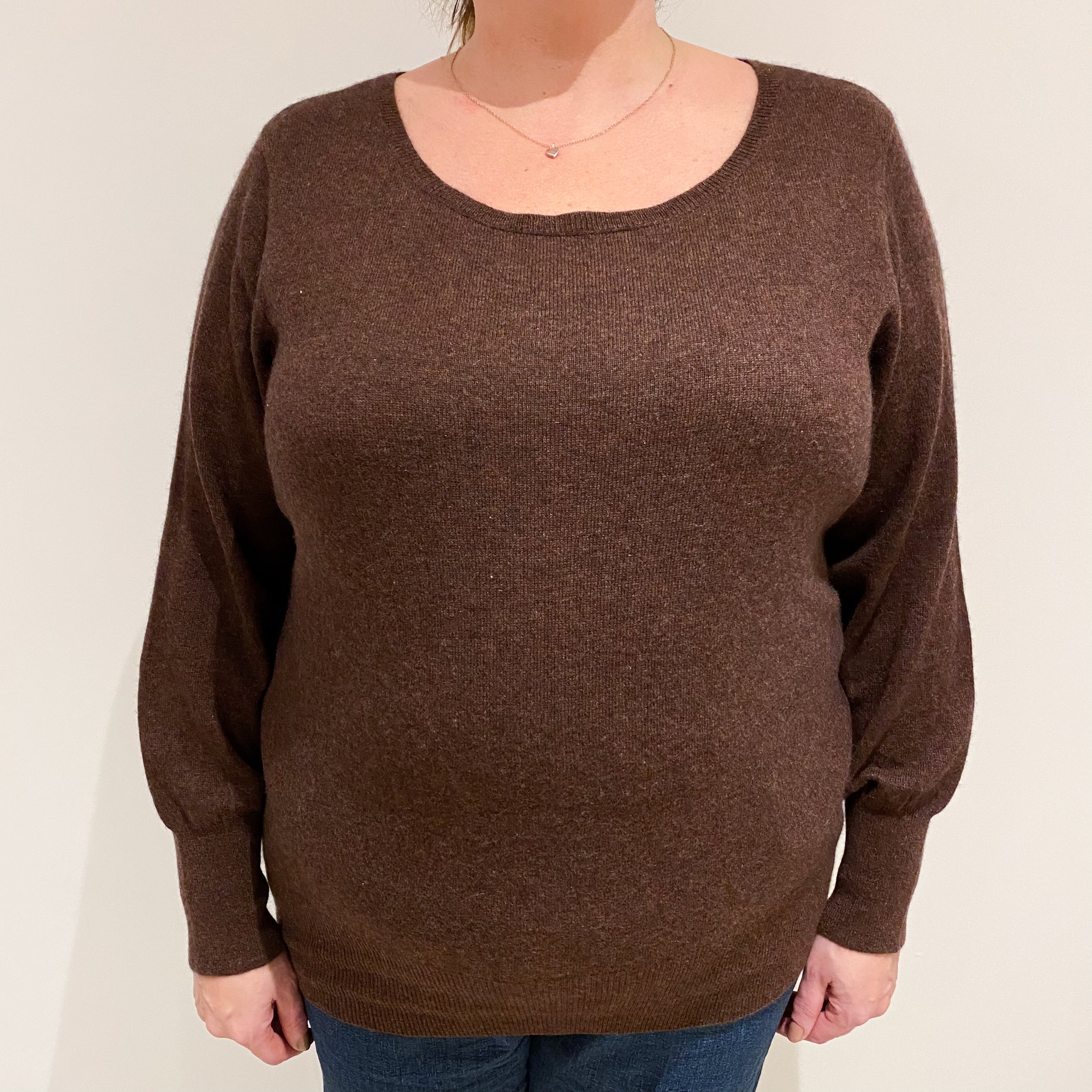 Umber Brown Cashmere Scoop Neck Jumper Extra Extra Large