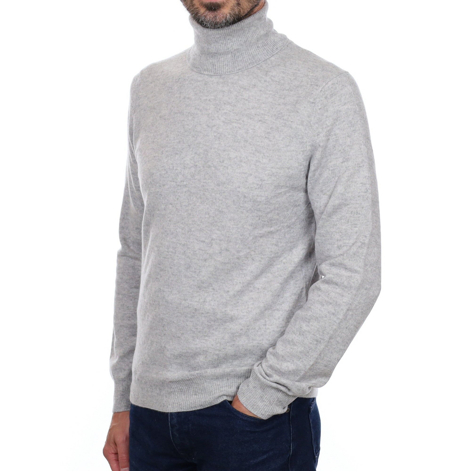 Men's Smoke Grey Cashmere Polo Neck Jumper Small