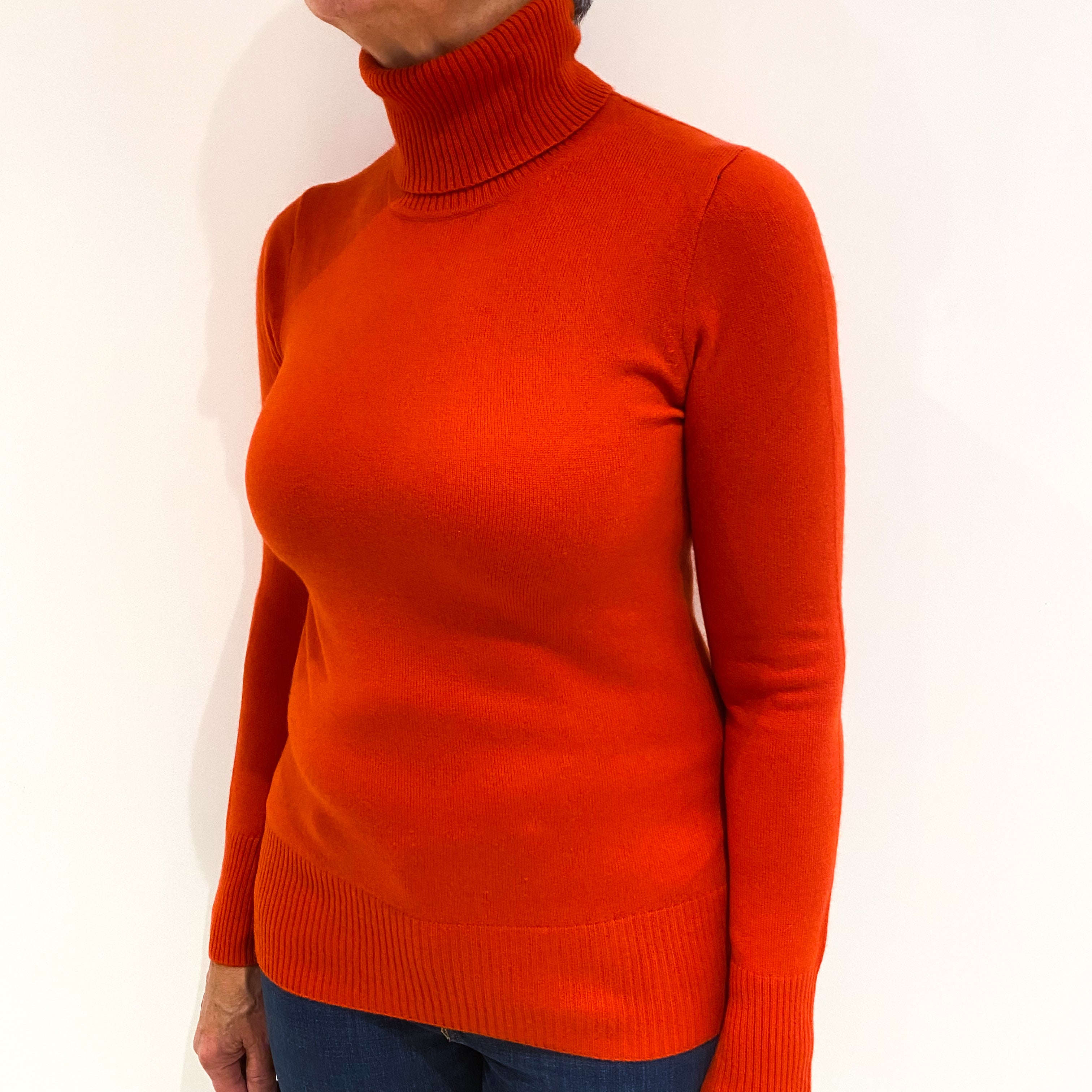 Vermilion Red Cashmere Polo Neck Jumper Medium