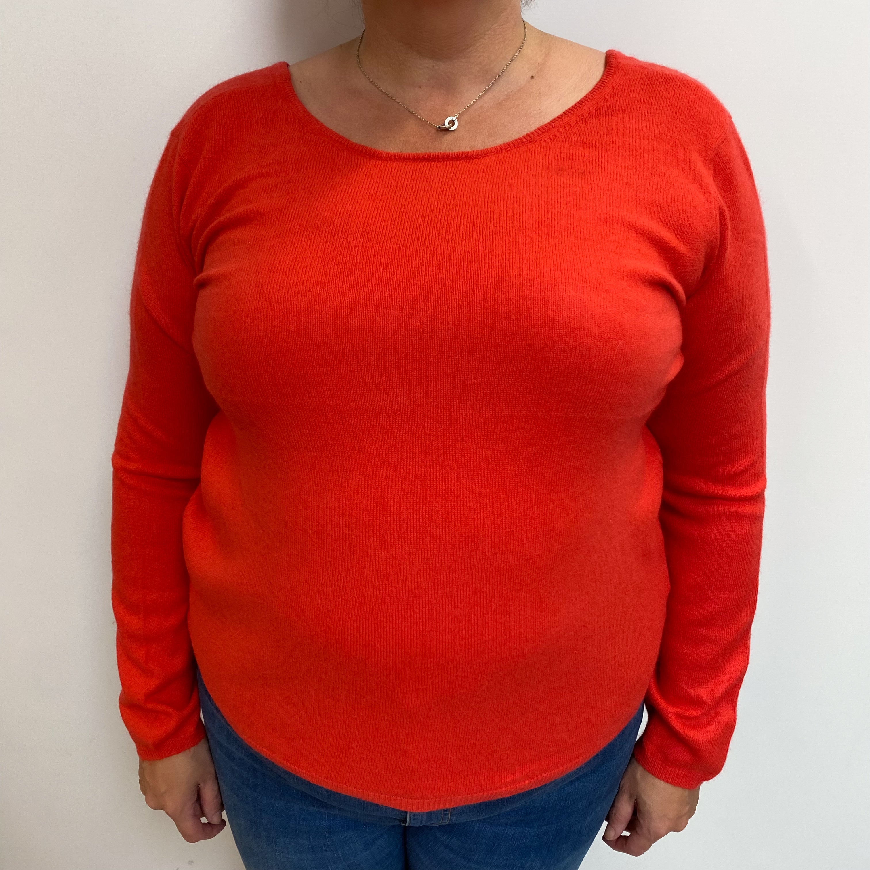 Vermilion Orange Cashmere Crew Neck Jumper Extra Large