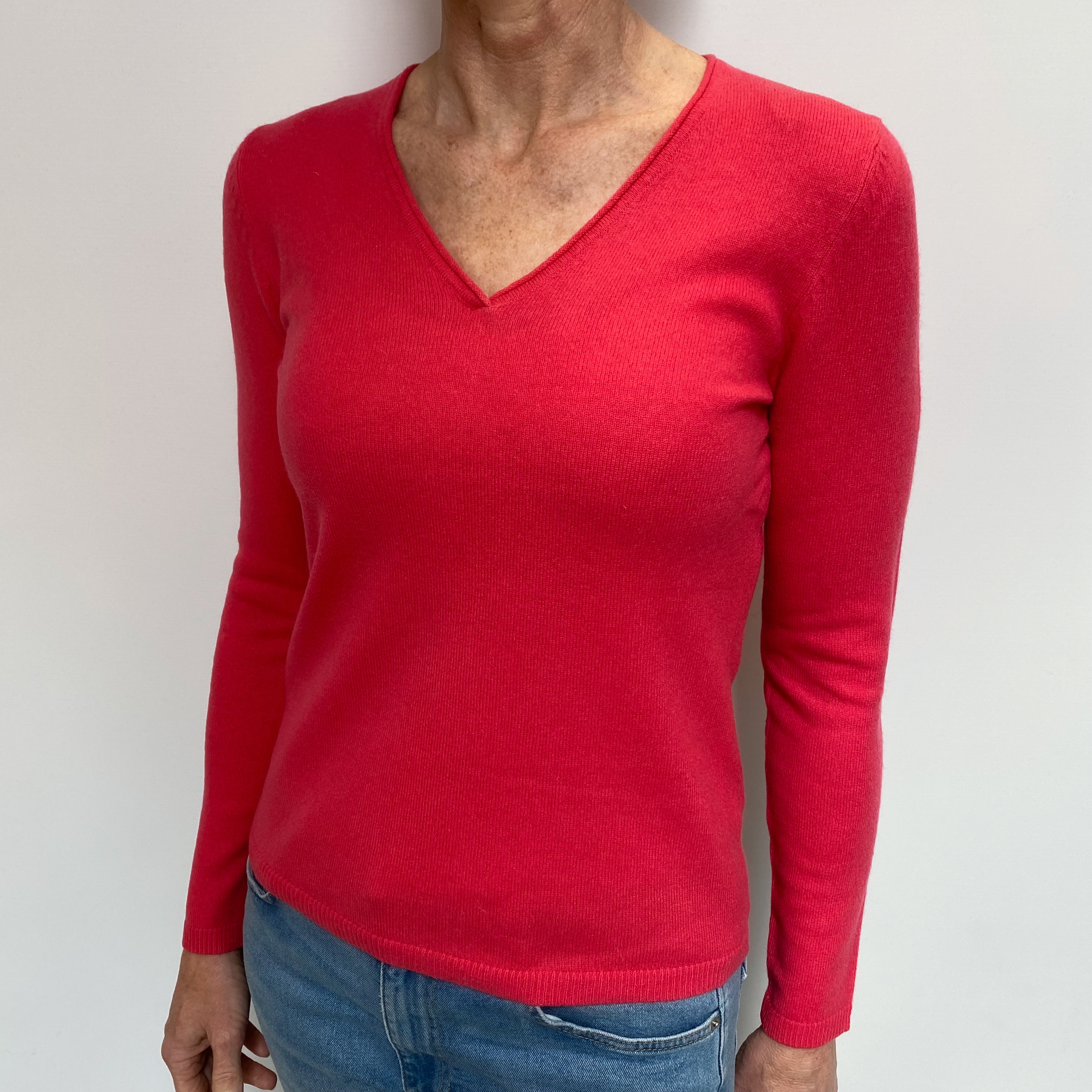 Watermelon Pink Cashmere V Neck Jumper Small