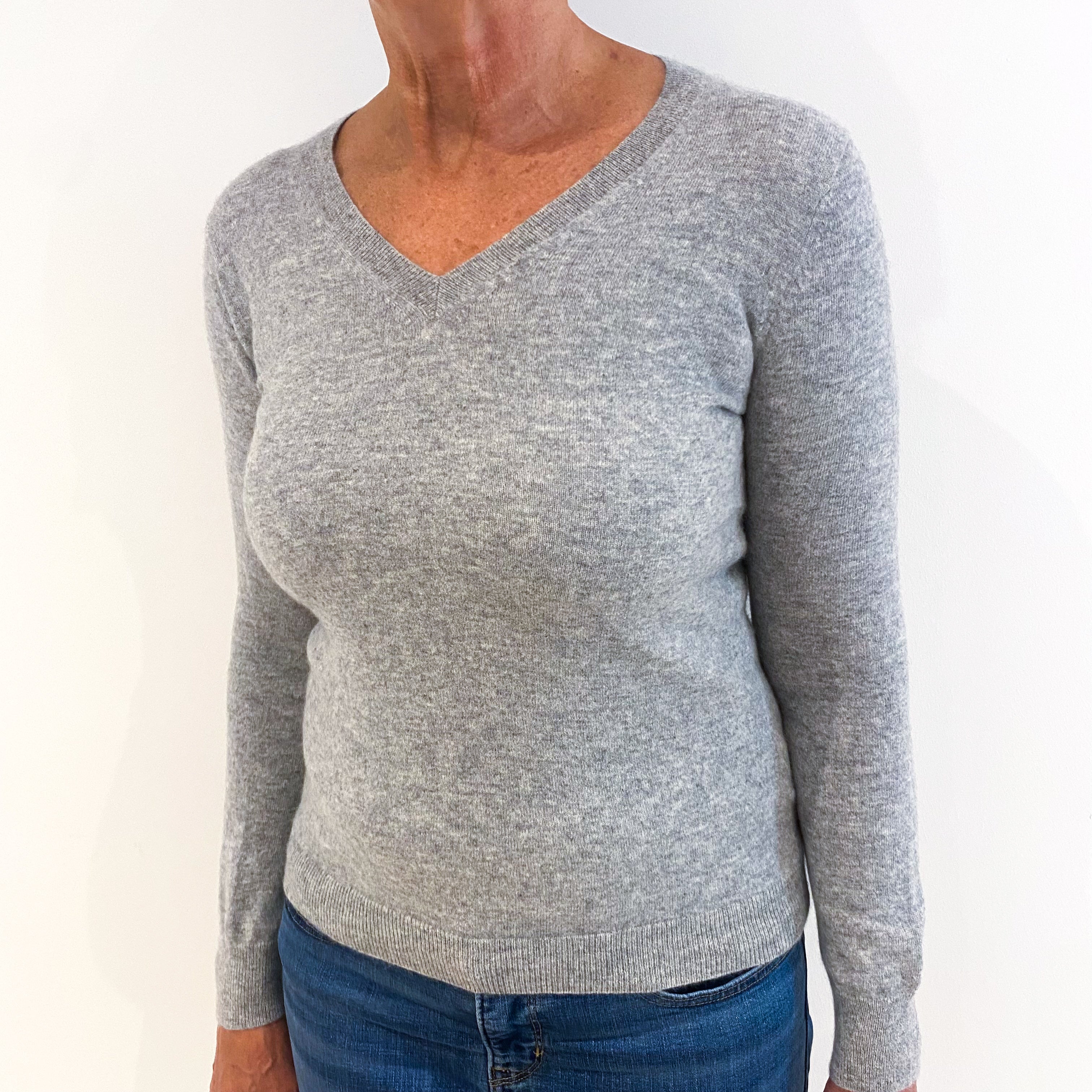 Smoke Grey Cashmere V-Neck Jumper Medium