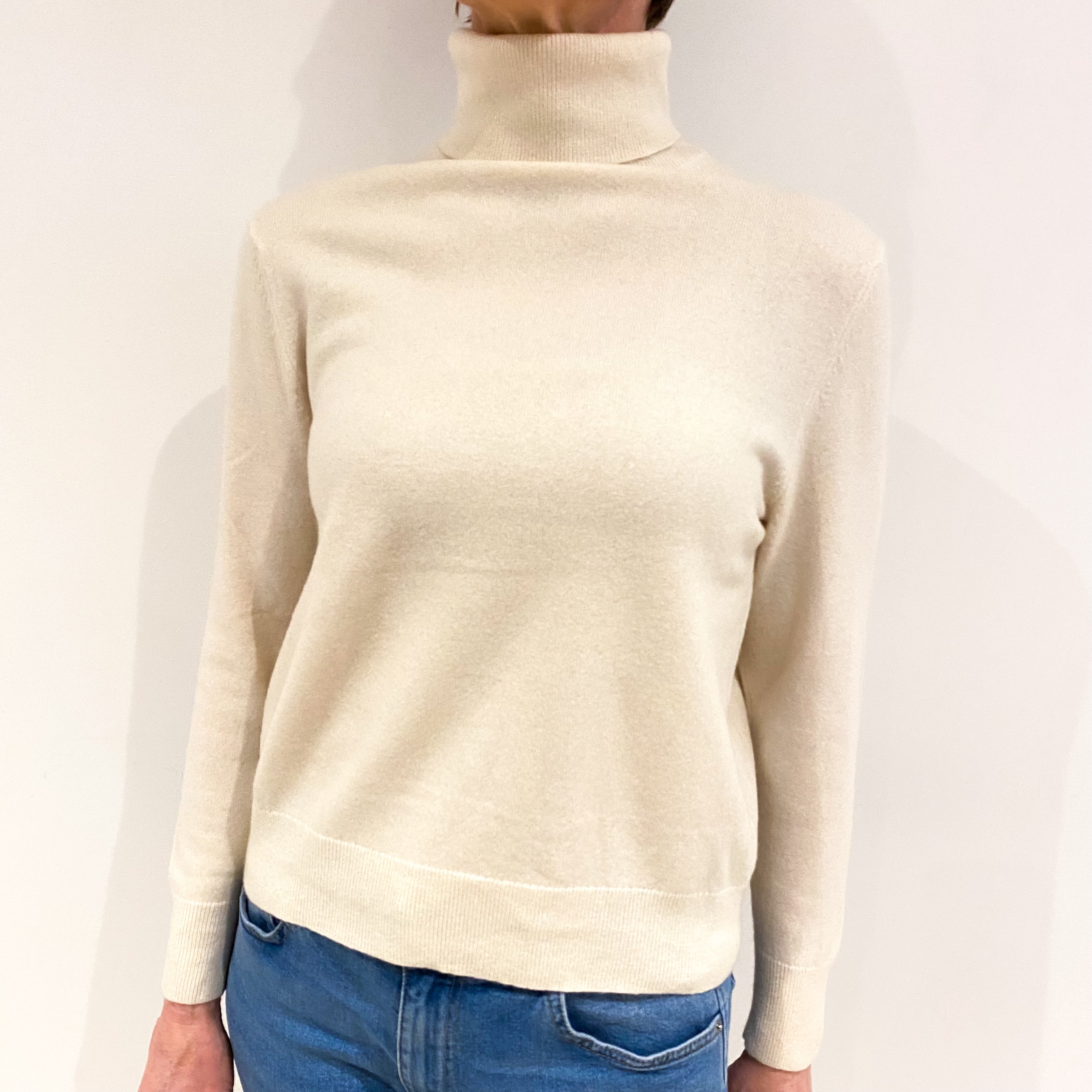 Vanilla Cream Cashmere Polo Neck Jumper Small