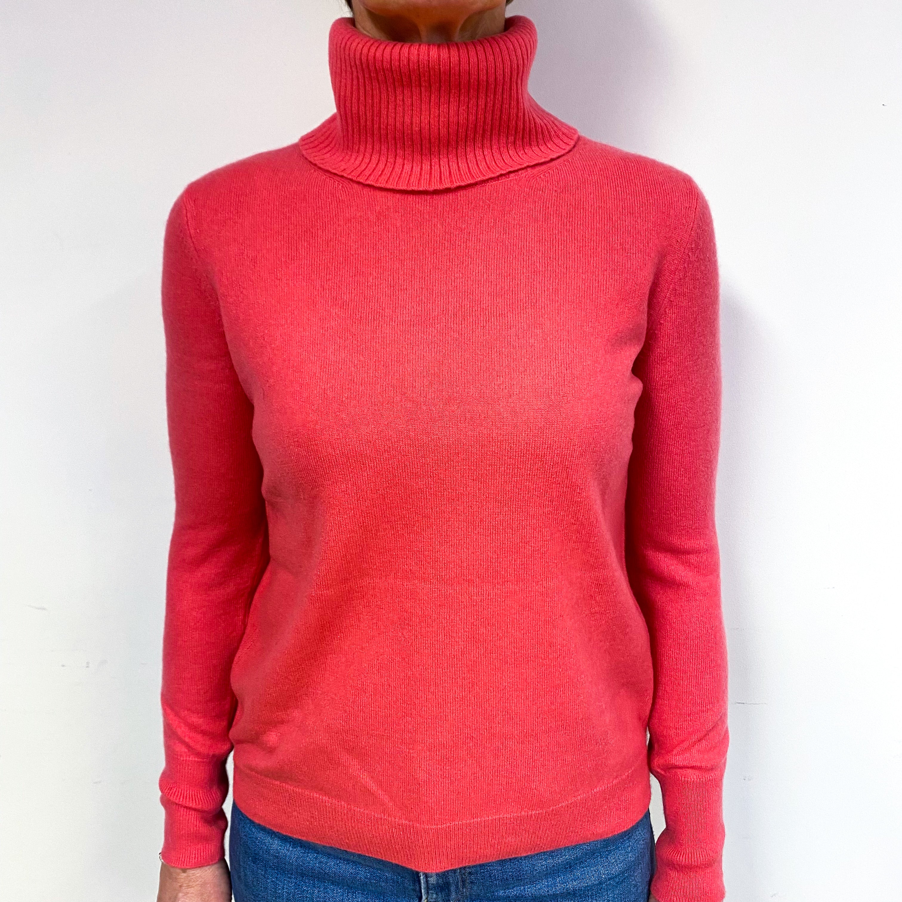 Loganberry Pink Cashmere Polo Neck Jumper Medium