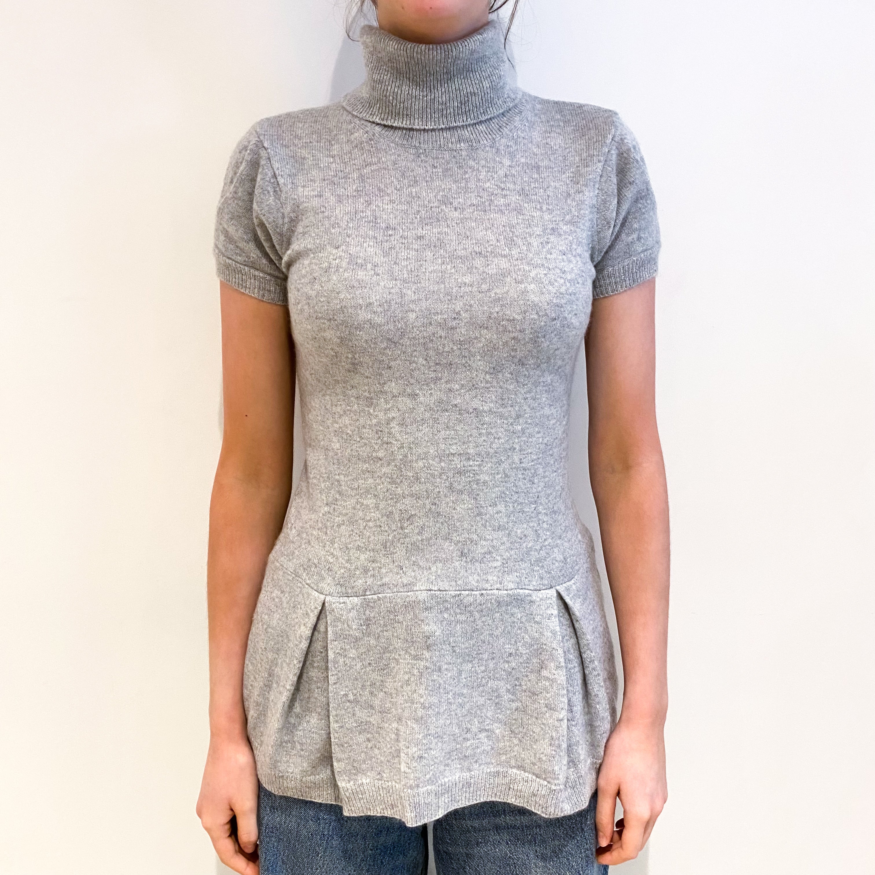 Mist Grey Cashmere Polo Neck Short Sleeved Jumper Extra Small