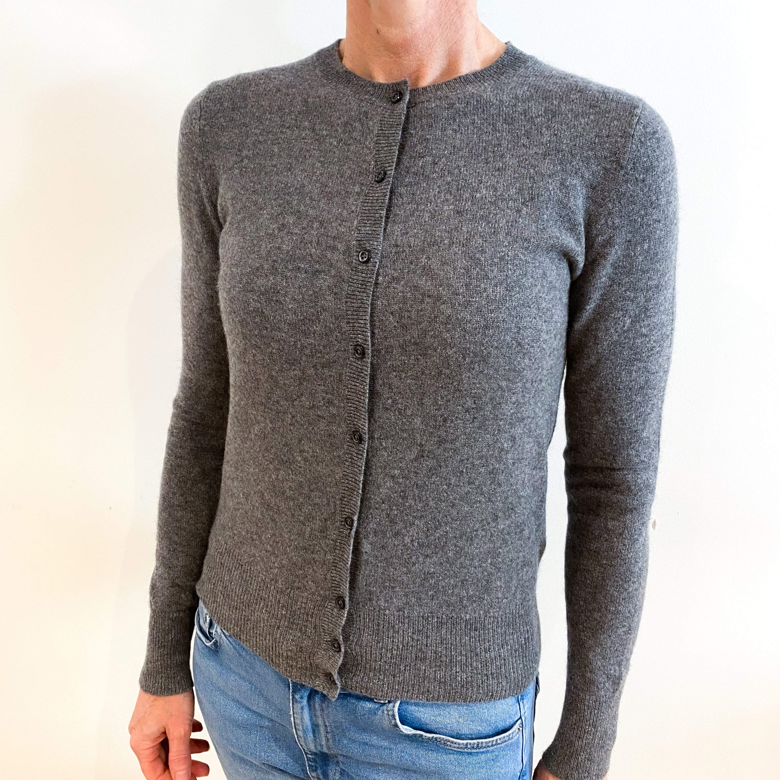 Slate Grey Cashmere Crew Neck Cardigan Small