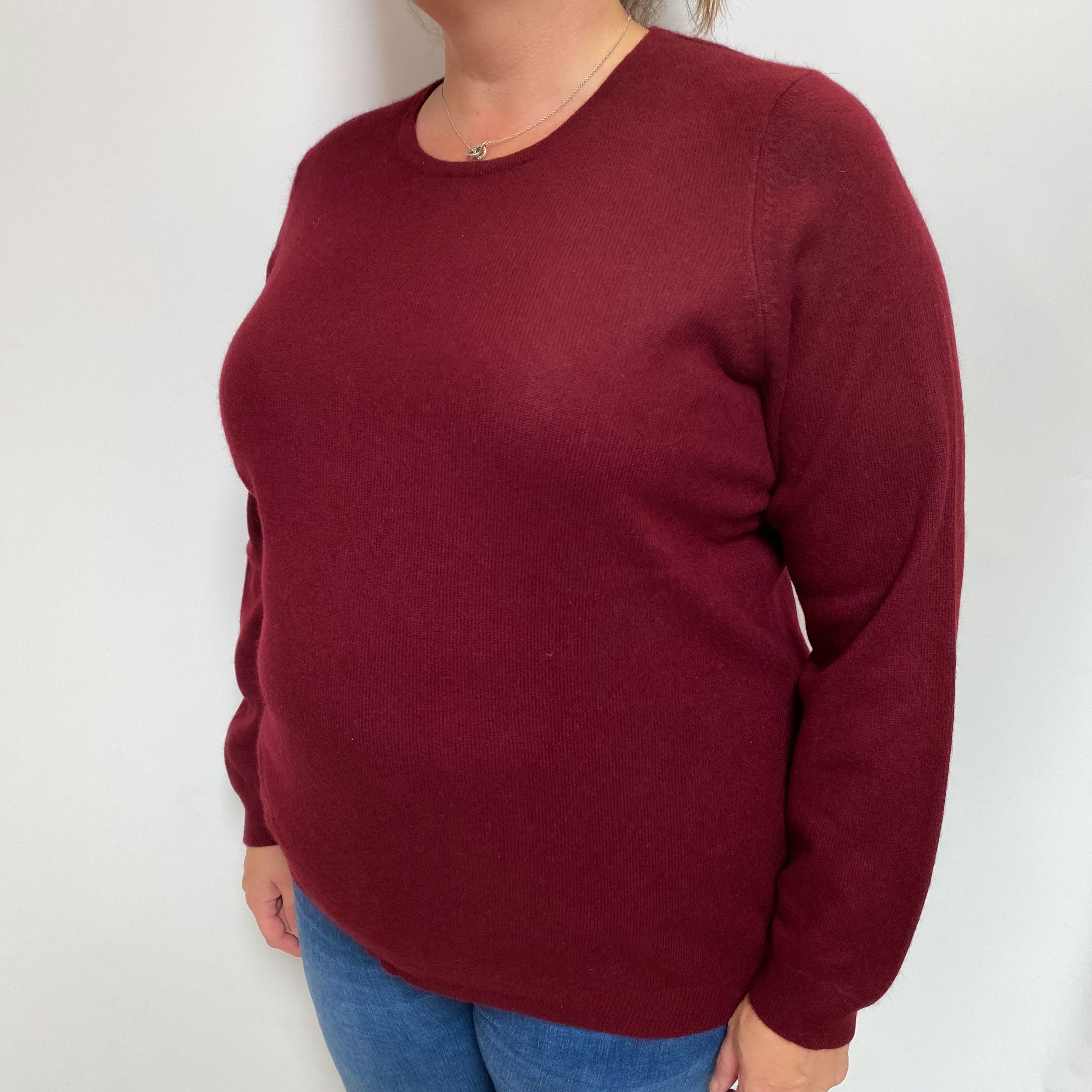 Wine Red Cashmere Crew Neck Jumper Extra Large