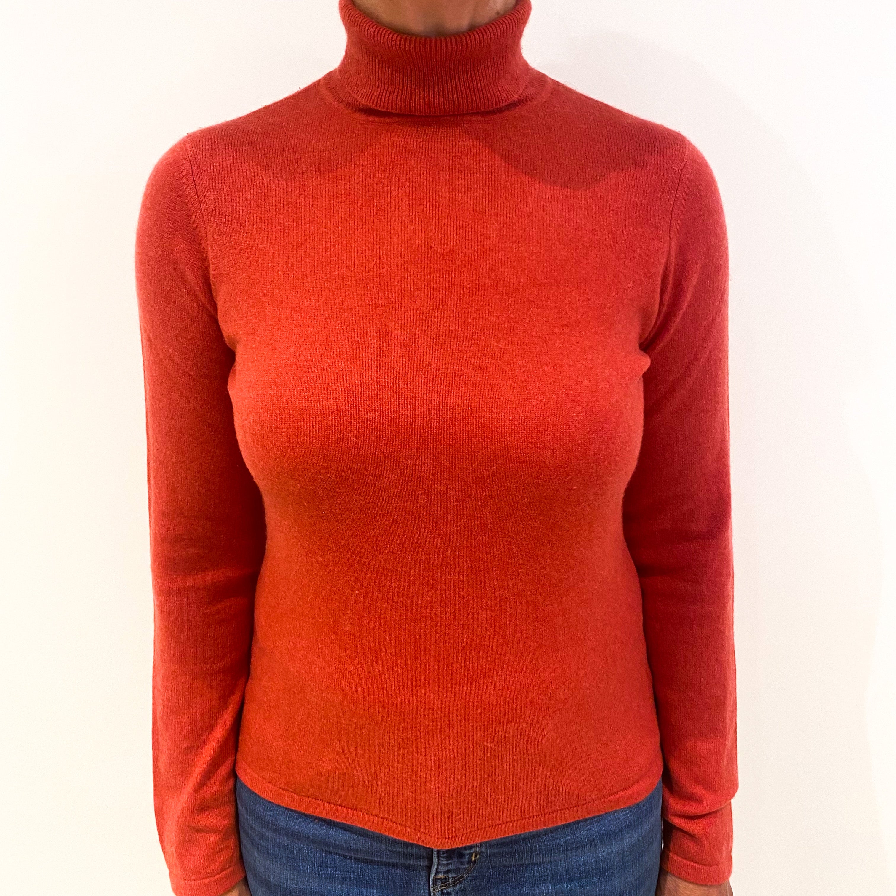 Vermilion Orange Cashmere Polo Neck Jumper Medium