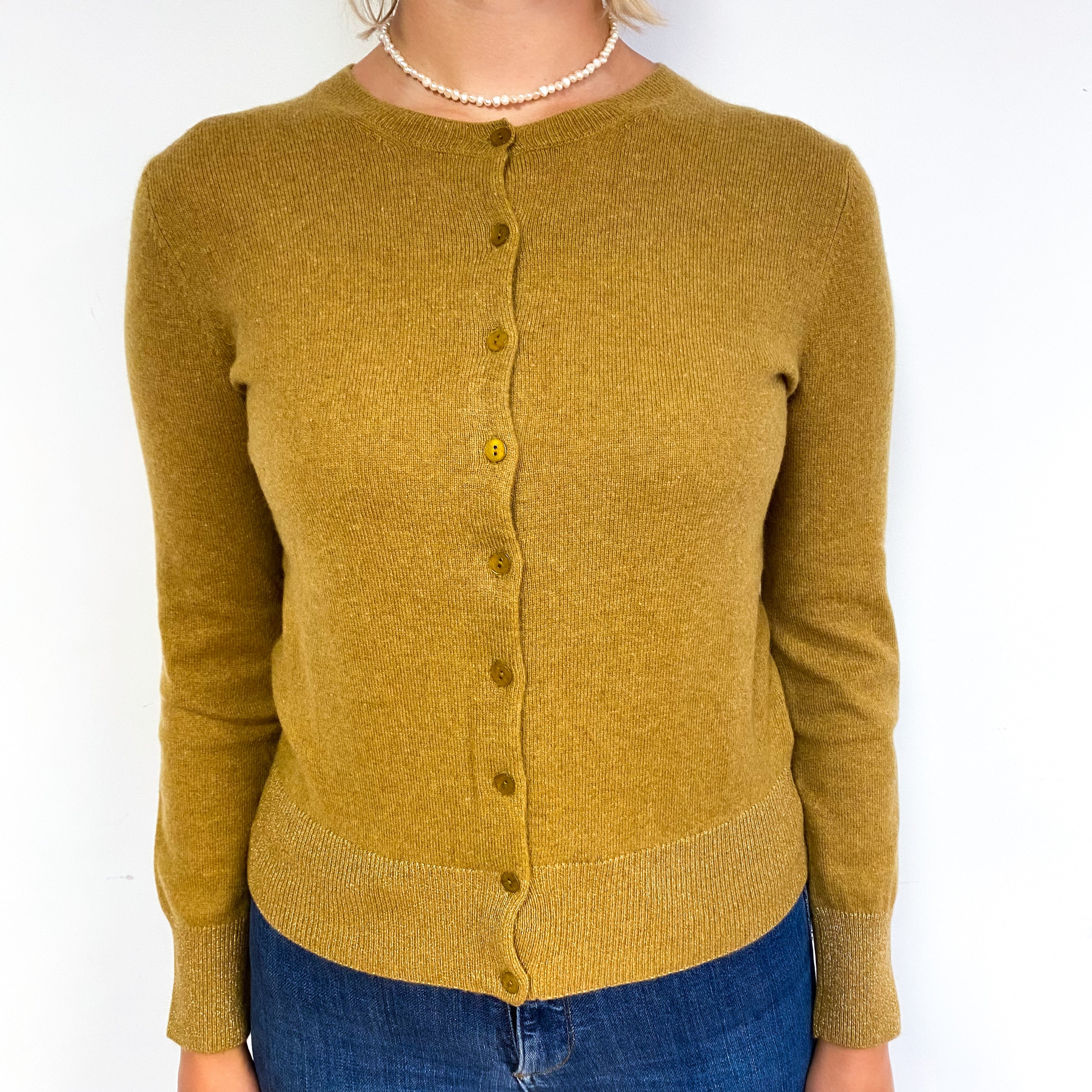 Butterscotch Brown Cashmere Crew Neck Cardigan Small