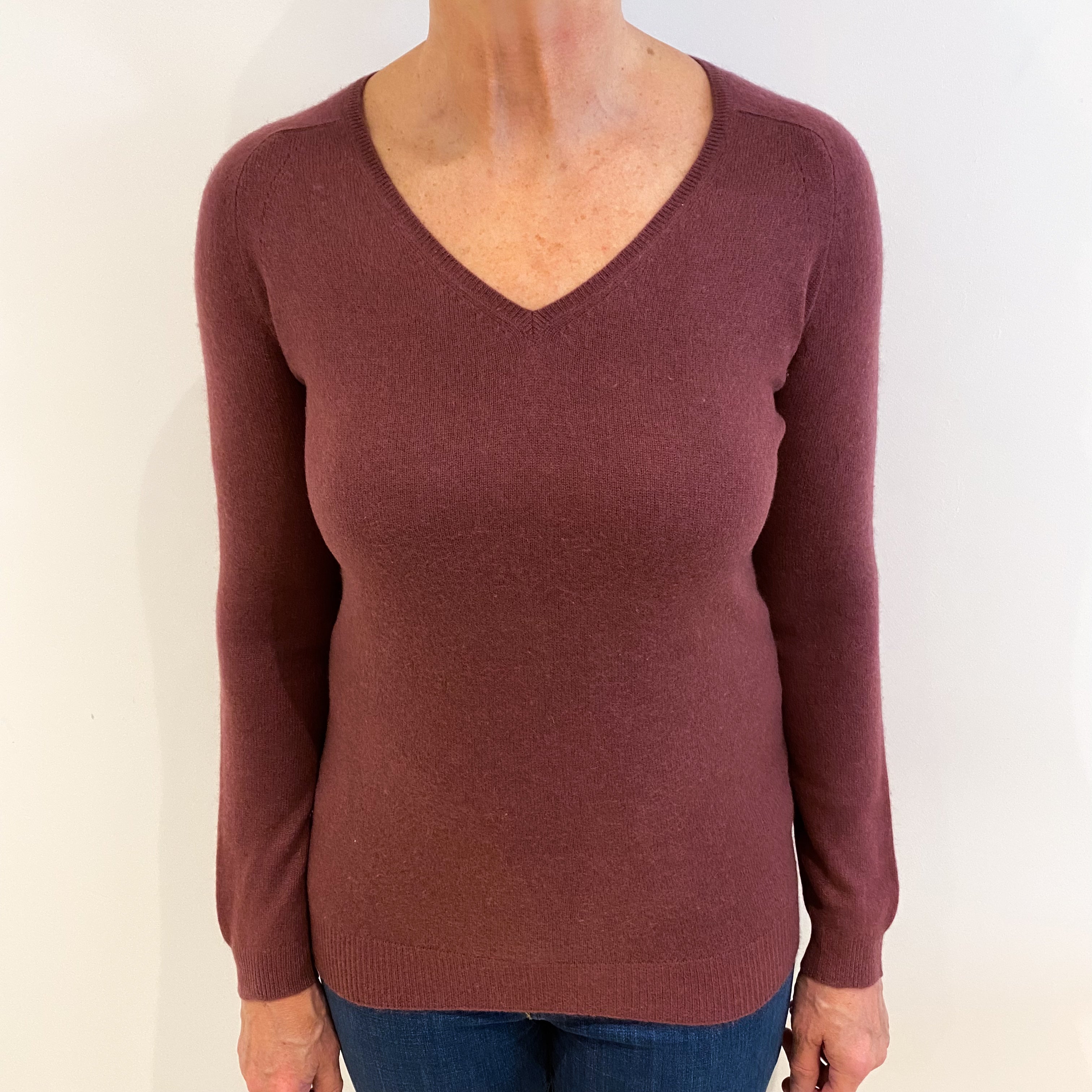 Heather Purple Cashmere V Neck Jumper Medium