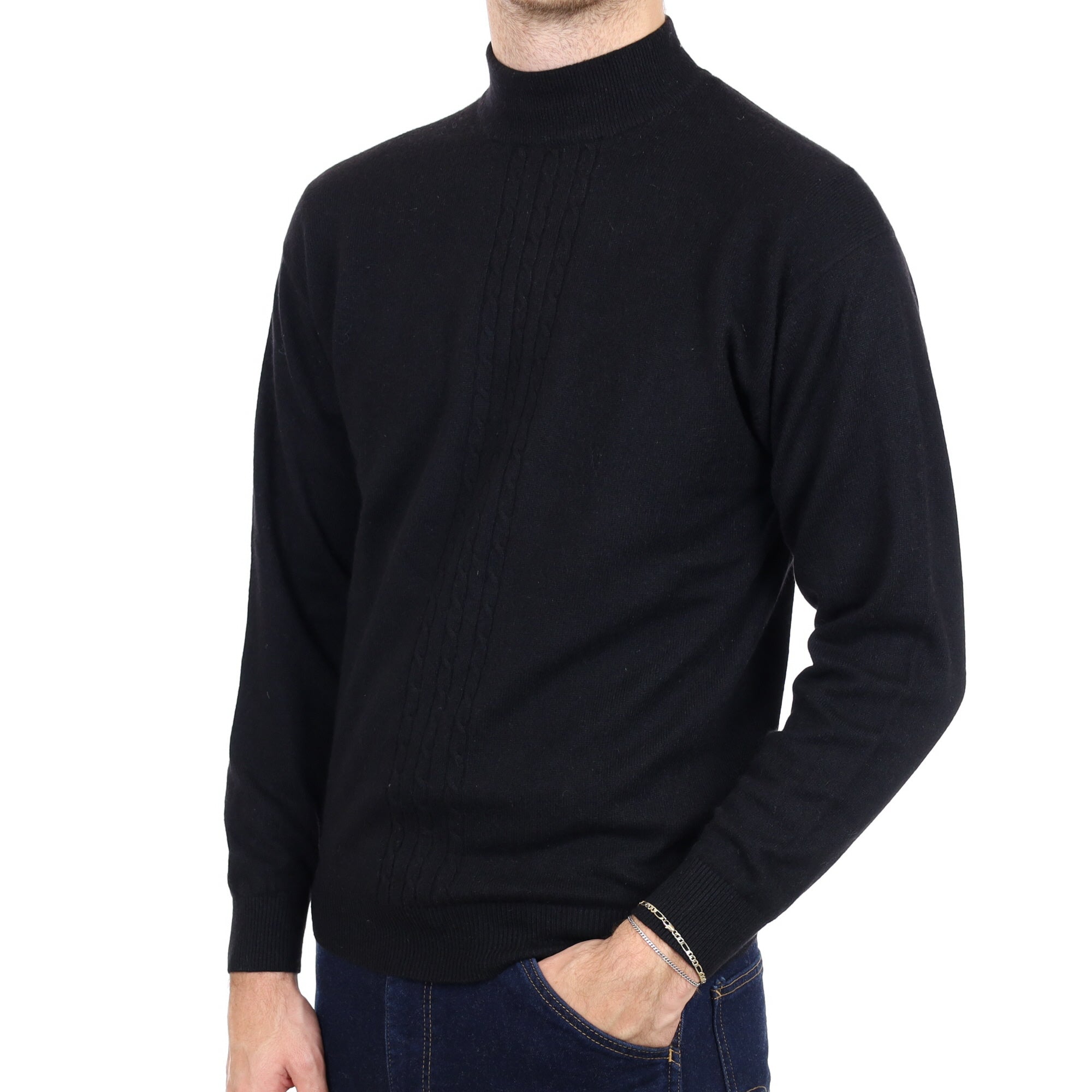 Men's Black Cashmere Turtle Neck Jumper Large