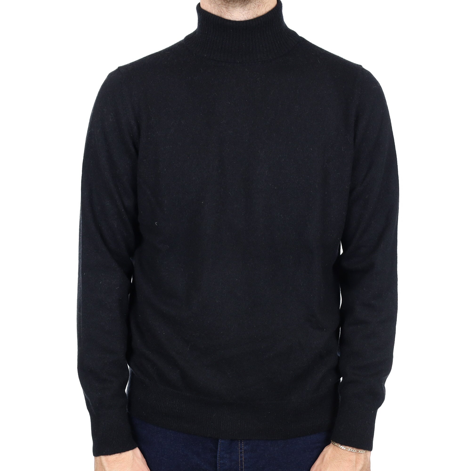 Men's Black Cashmere Polo Neck Jumper Large