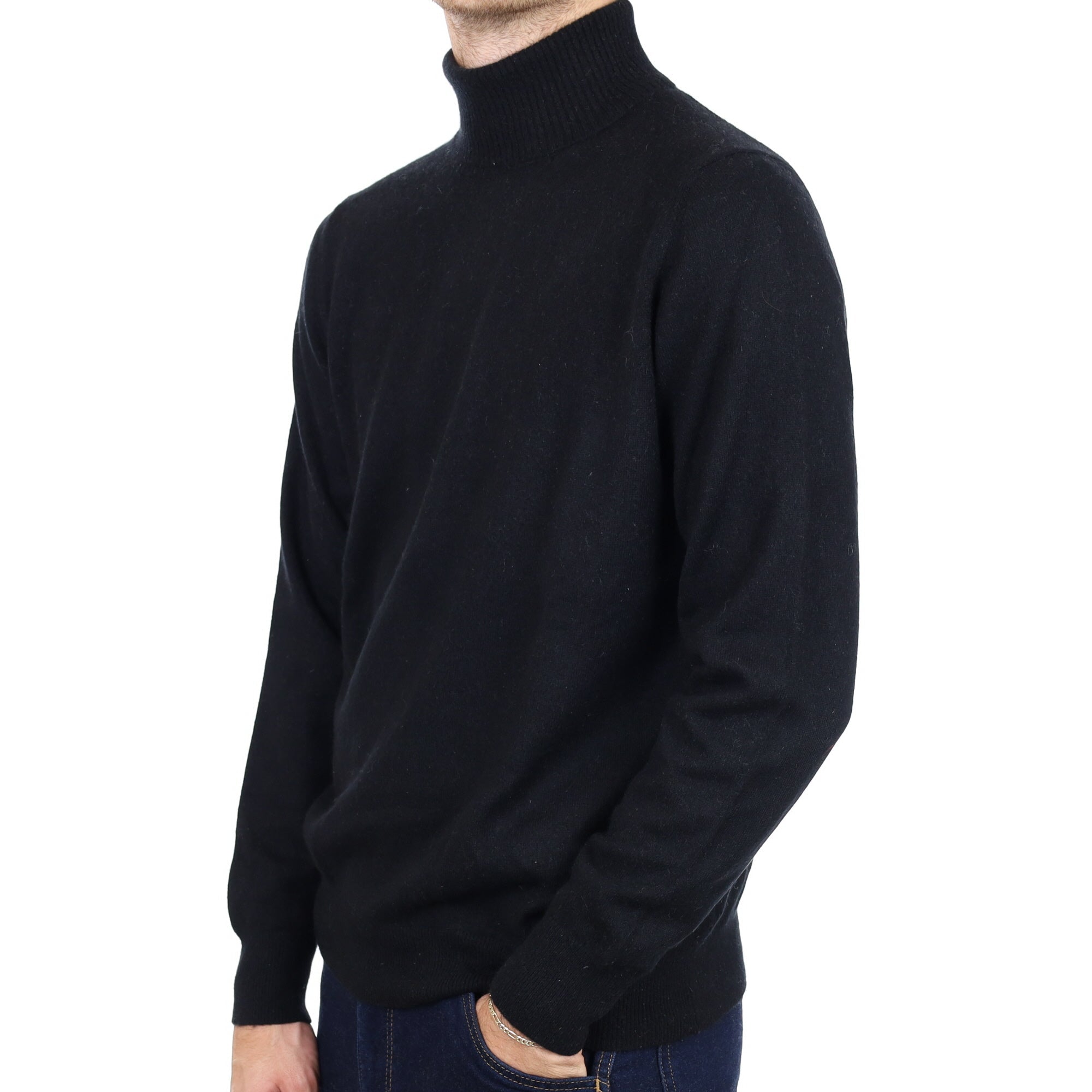 Men's Black Cashmere Polo Neck Jumper Large