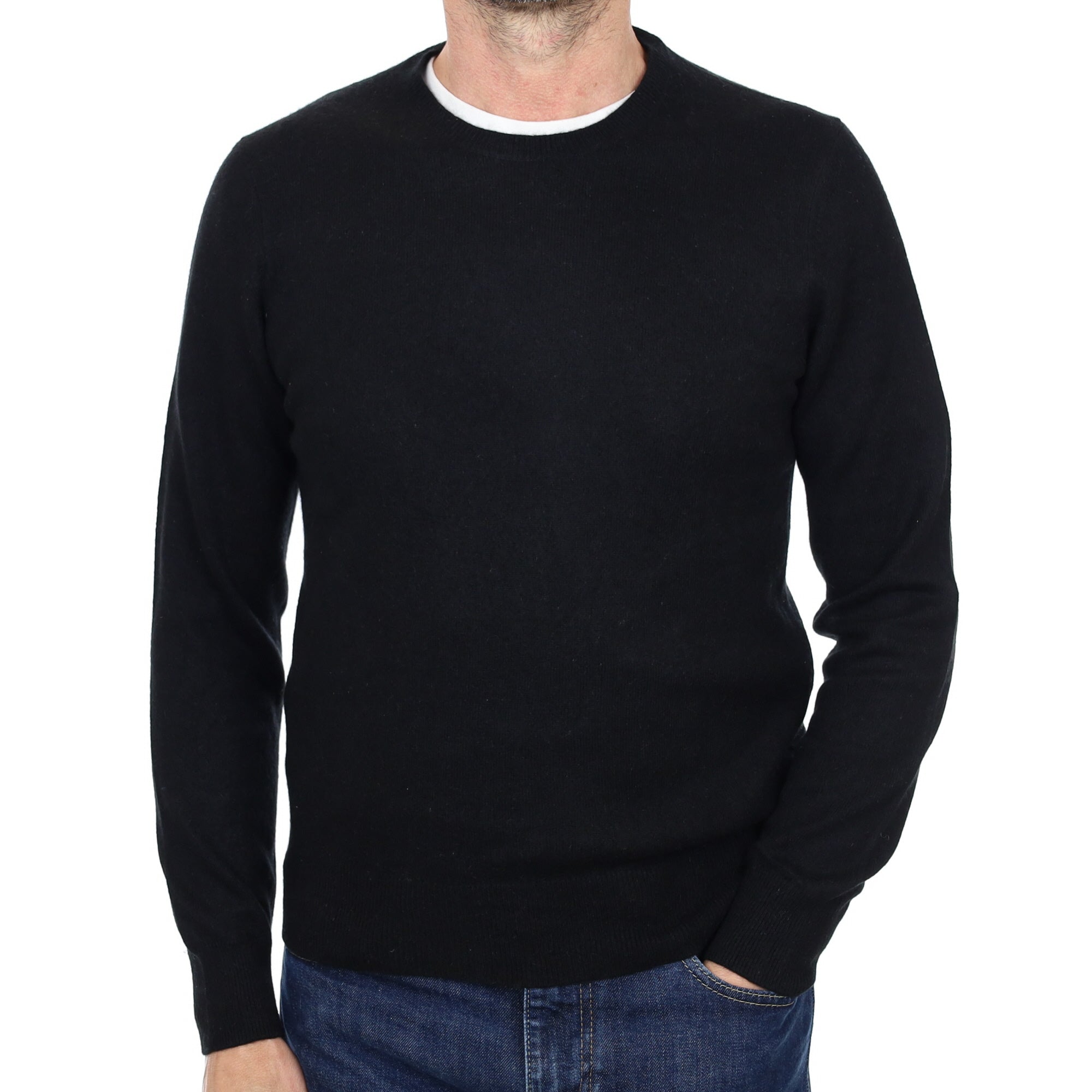 Men's Black Cashmere Crew Neck Jumper Small