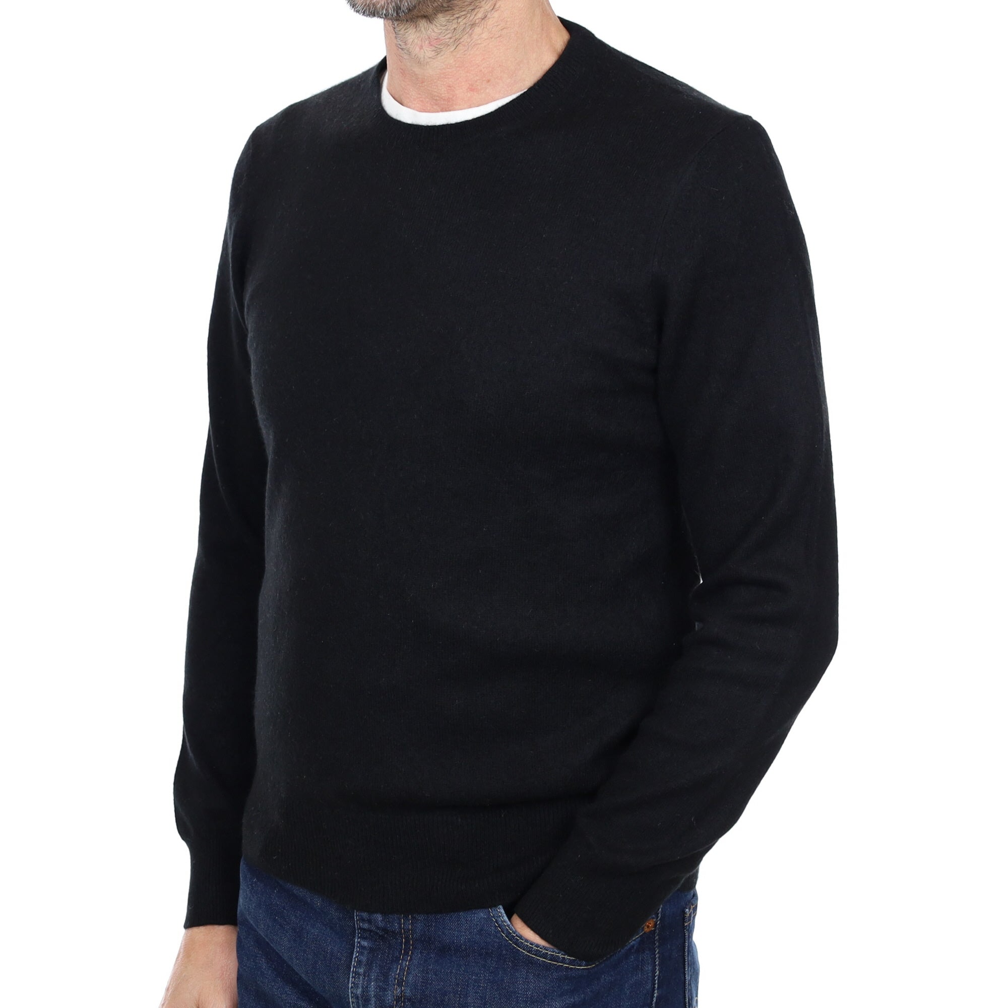 Men's Black Cashmere Crew Neck Jumper Small