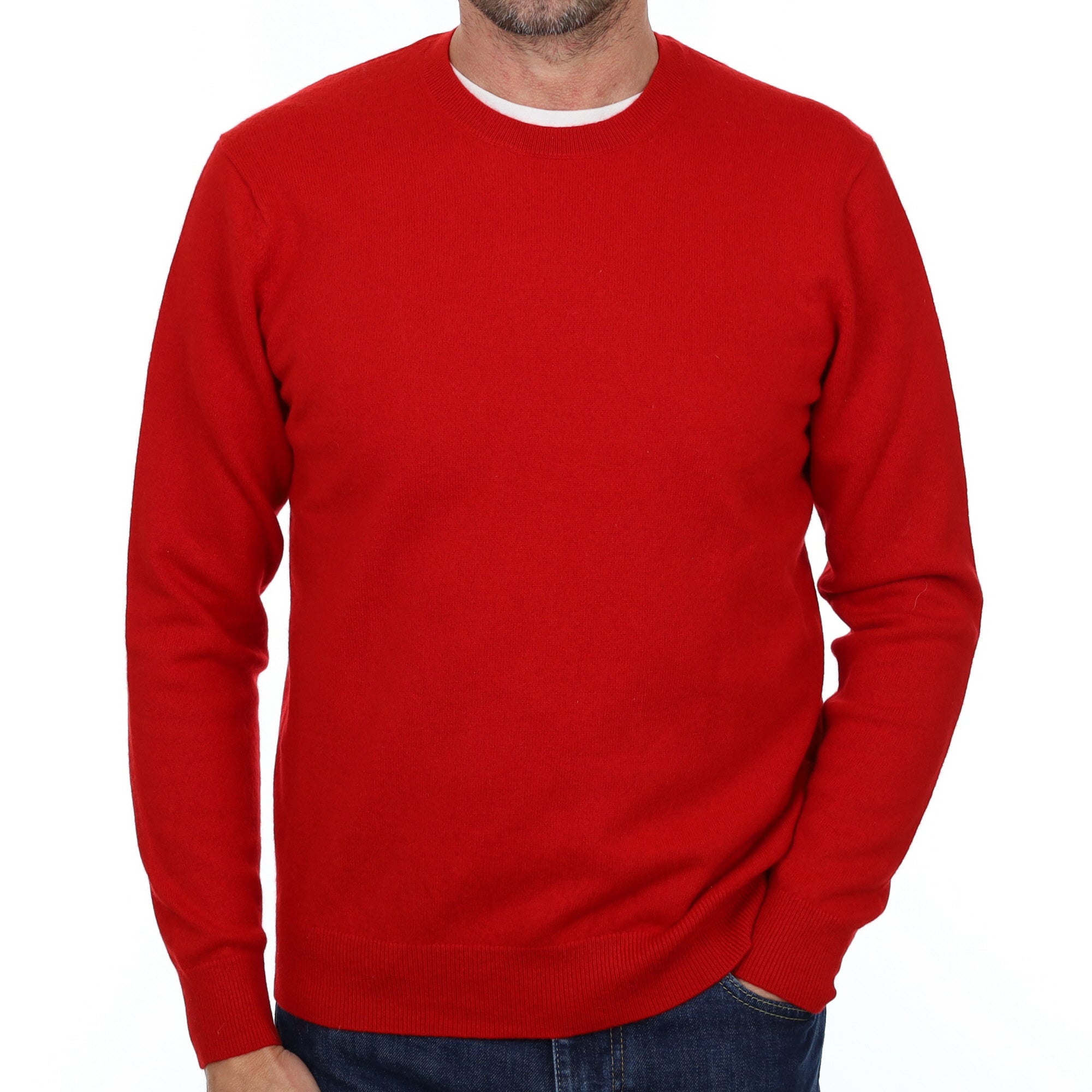 Men's Scarlet Red Cashmere Crew Neck Jumper Small