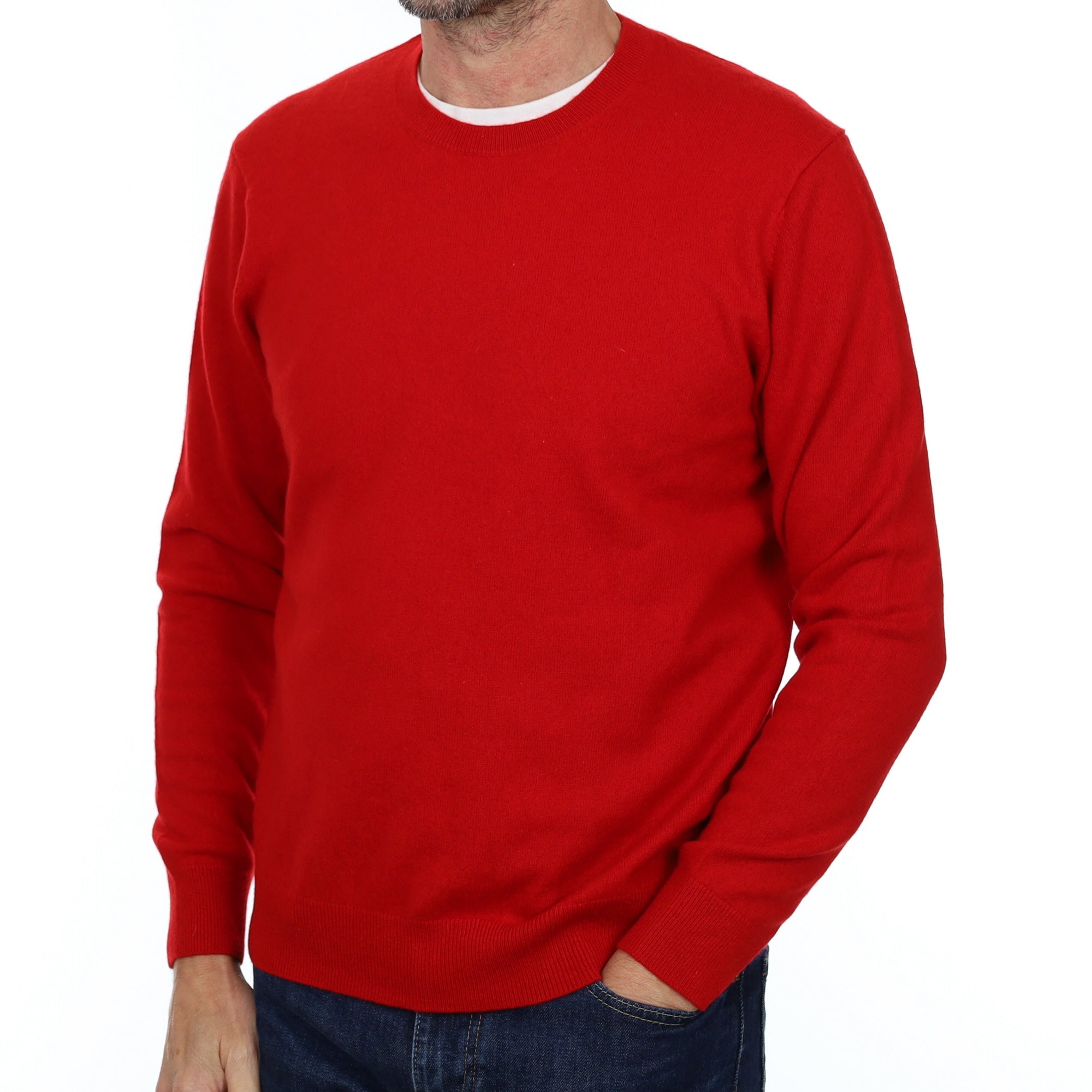 Men's Scarlet Red Cashmere Crew Neck Jumper Small