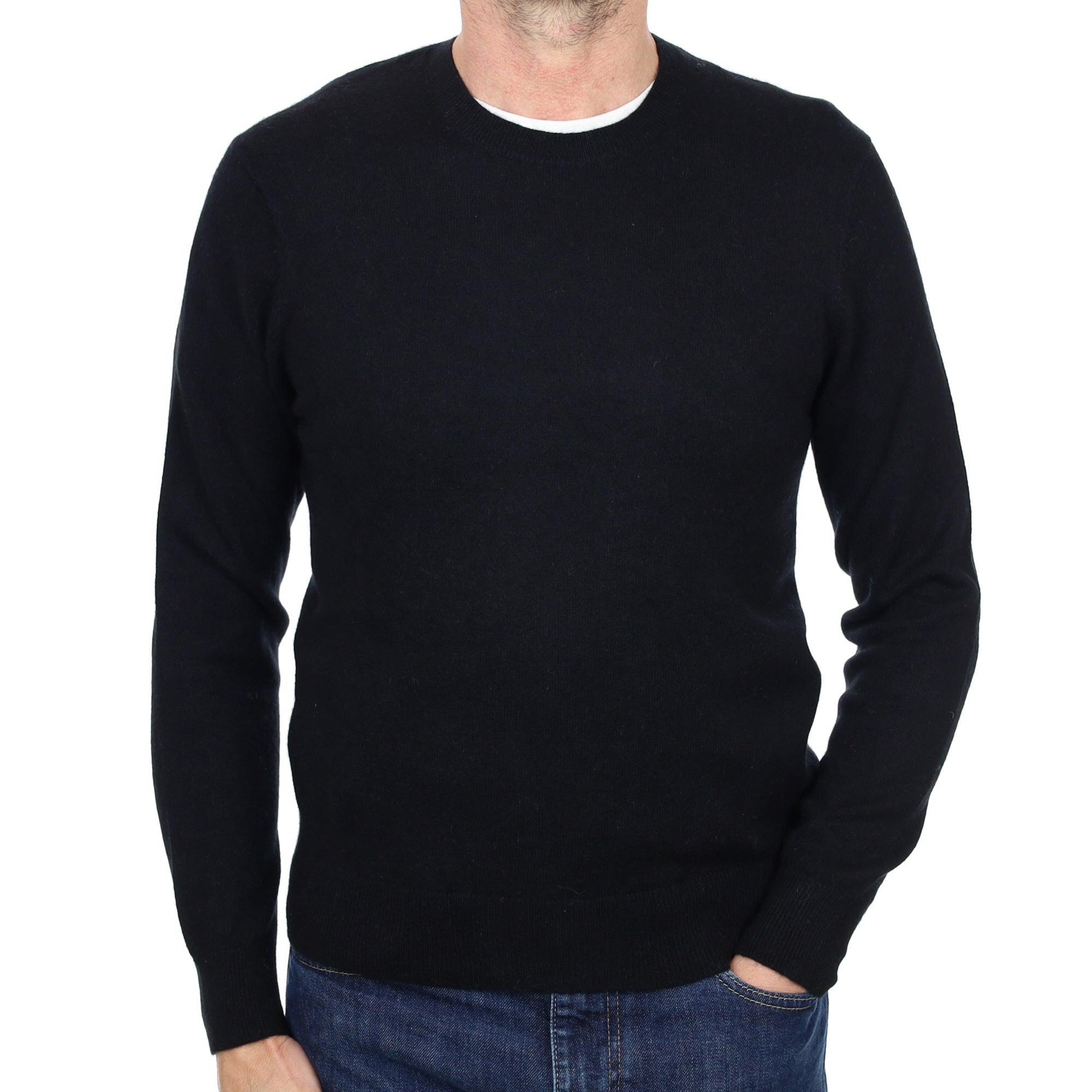 Men's Black Cashmere Crew Neck Jumper Extra Small