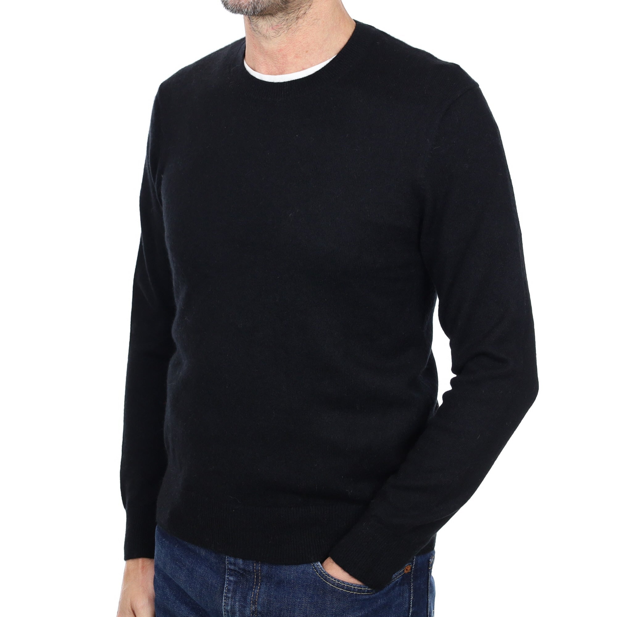 Men's Black Cashmere Crew Neck Jumper Extra Small