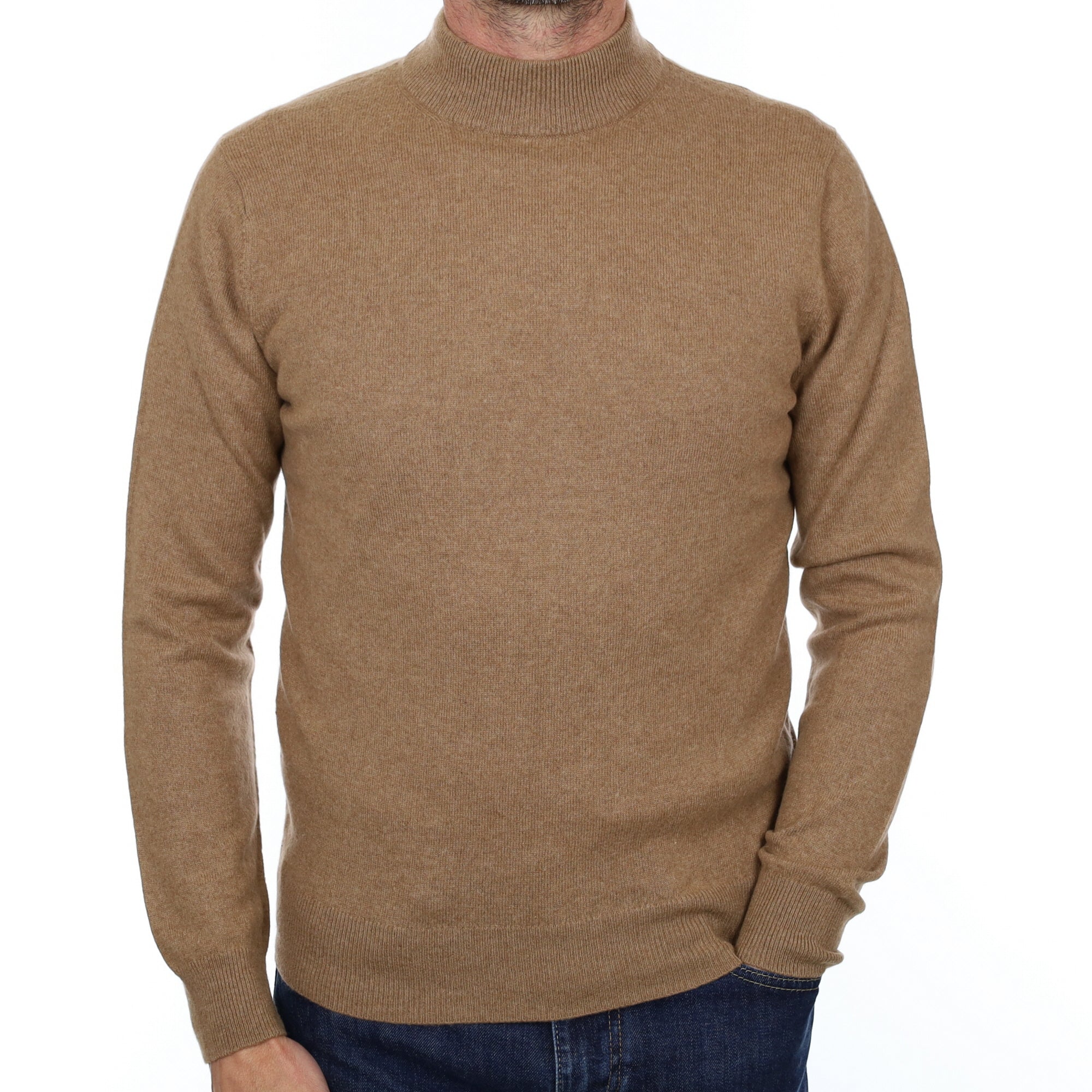 Men's Caramel Brown Cashmere Turtle Neck Jumper Small