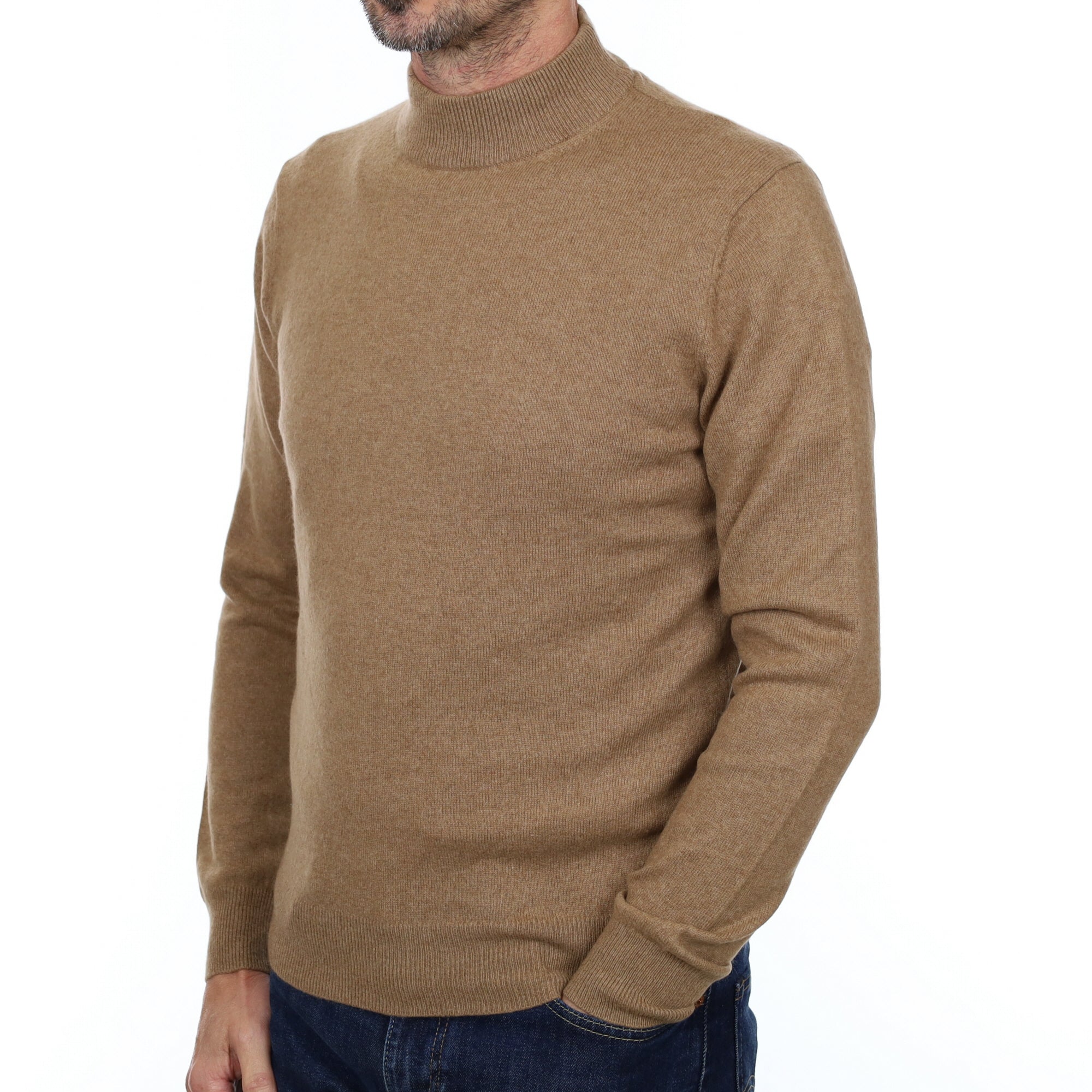 Men's Caramel Brown Cashmere Turtle Neck Jumper Small