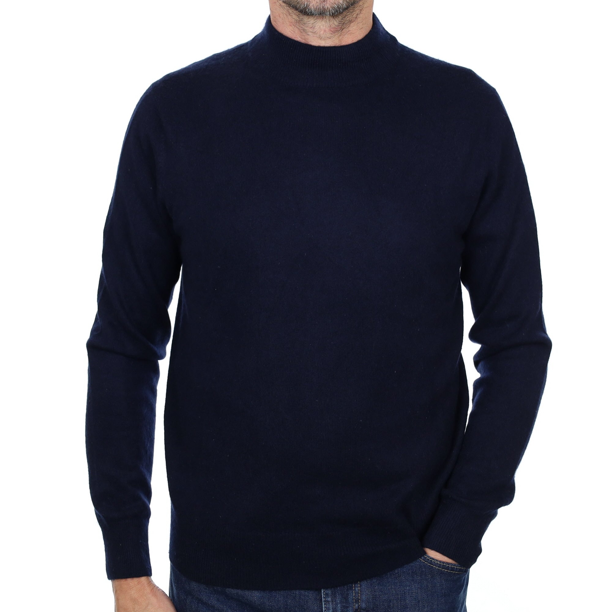 Men's Navy Blue Cashmere Turtle Neck Jumper Small